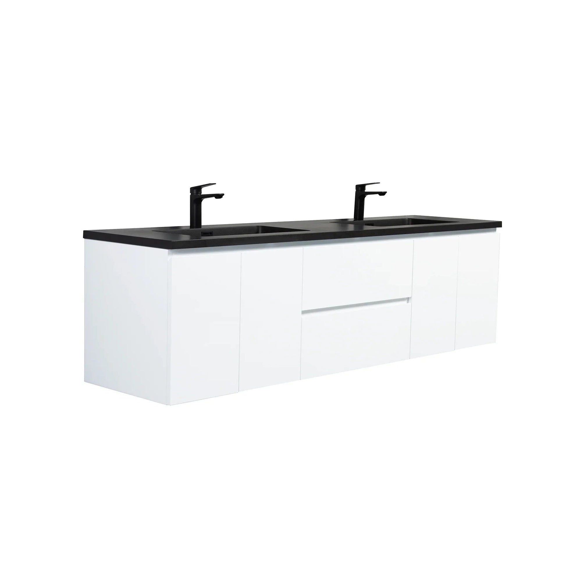 72" White Wall Mount Double Sink Bathroom Vanity with Black Engineered Quartz Countertop-Migration_Bathroom Vanities-DECOROLALA