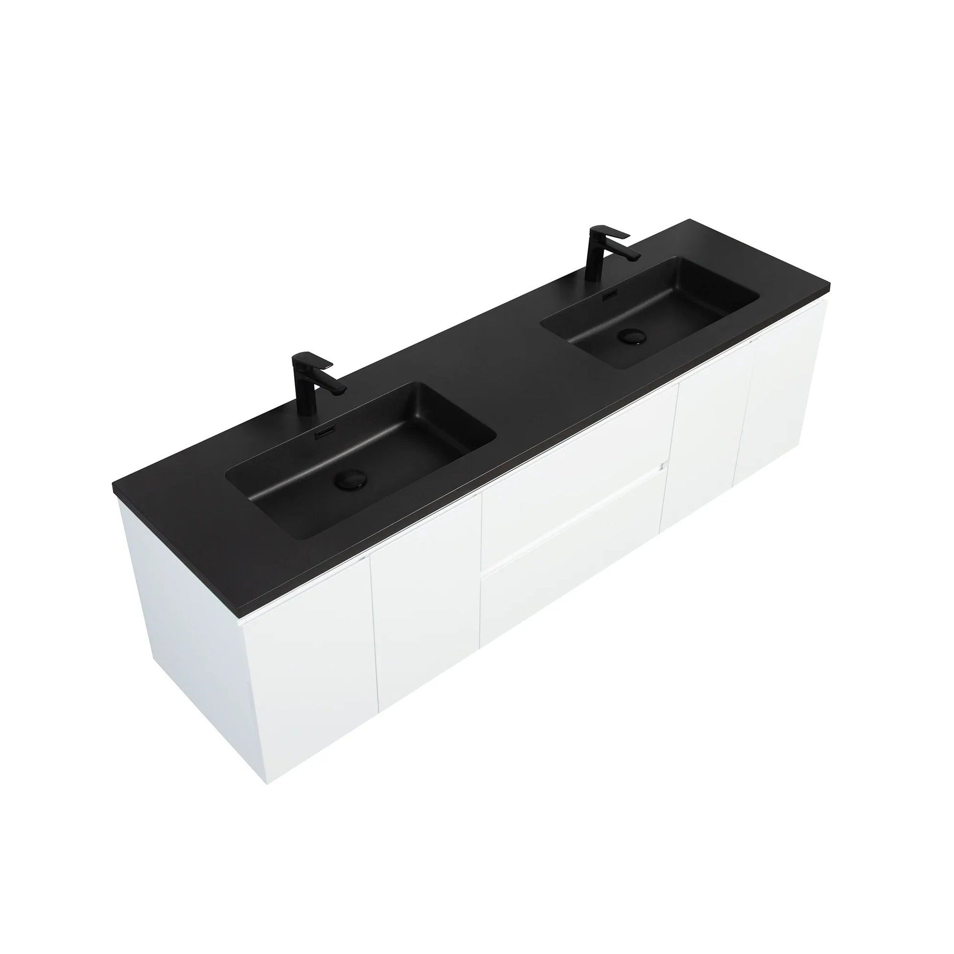 72" White Wall Mount Double Sink Bathroom Vanity with Black Engineered Quartz Countertop-Migration_Bathroom Vanities-DECOROLALA