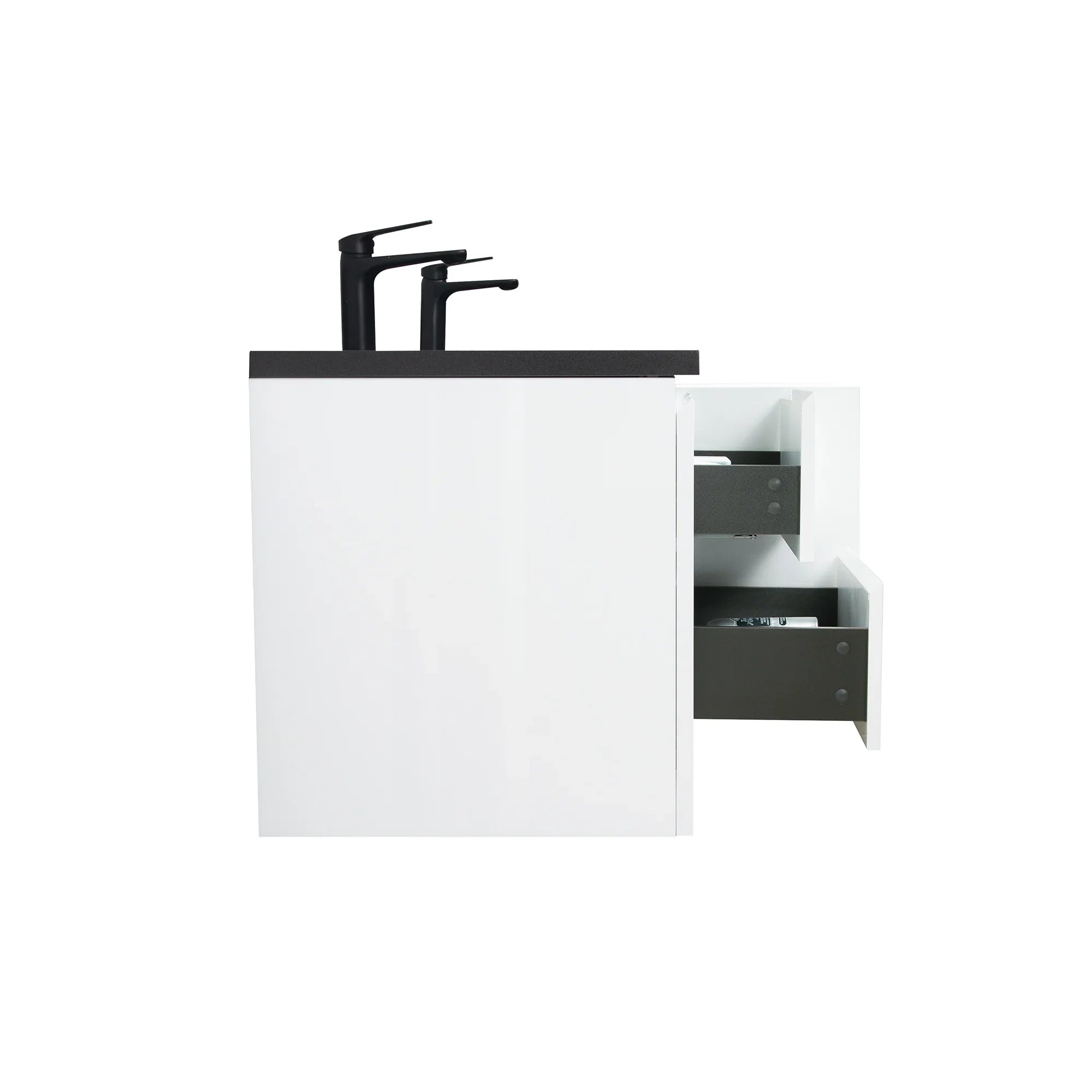 72" White Wall Mount Double Sink Bathroom Vanity with Black Engineered Quartz Countertop-Migration_Bathroom Vanities-DECOROLALA