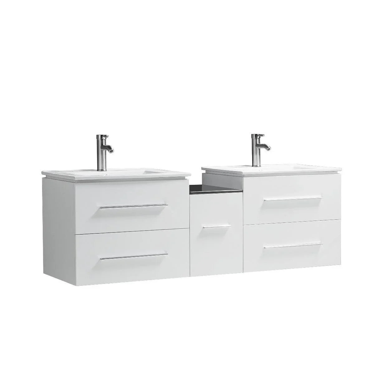 72" White Wall Mount Double Sink Bathroom Vanity with White Ceramic Countertop-Migration_Bathroom Vanities-DECOROLALA