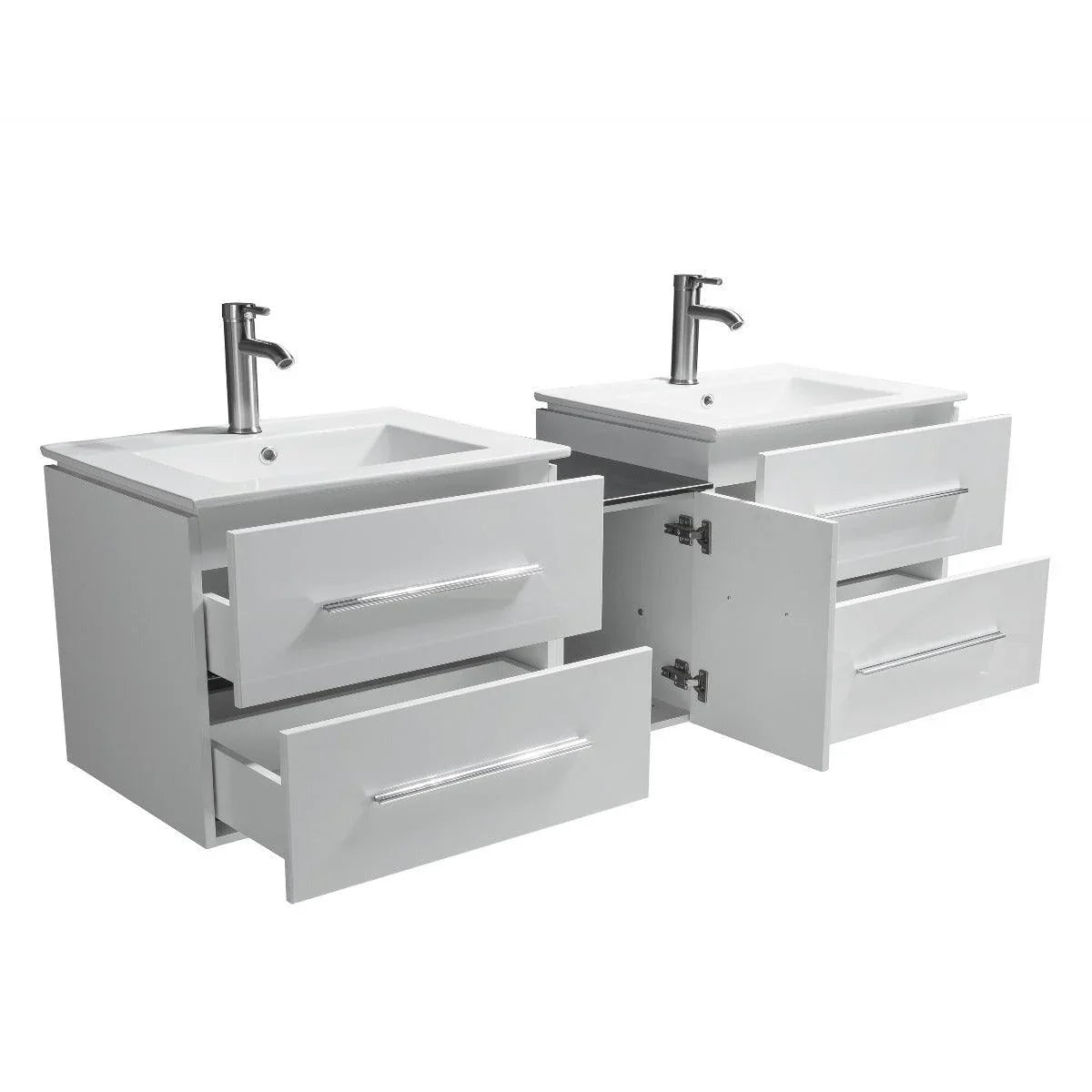 72" White Wall Mount Double Sink Bathroom Vanity with White Ceramic Countertop-Migration_Bathroom Vanities-DECOROLALA