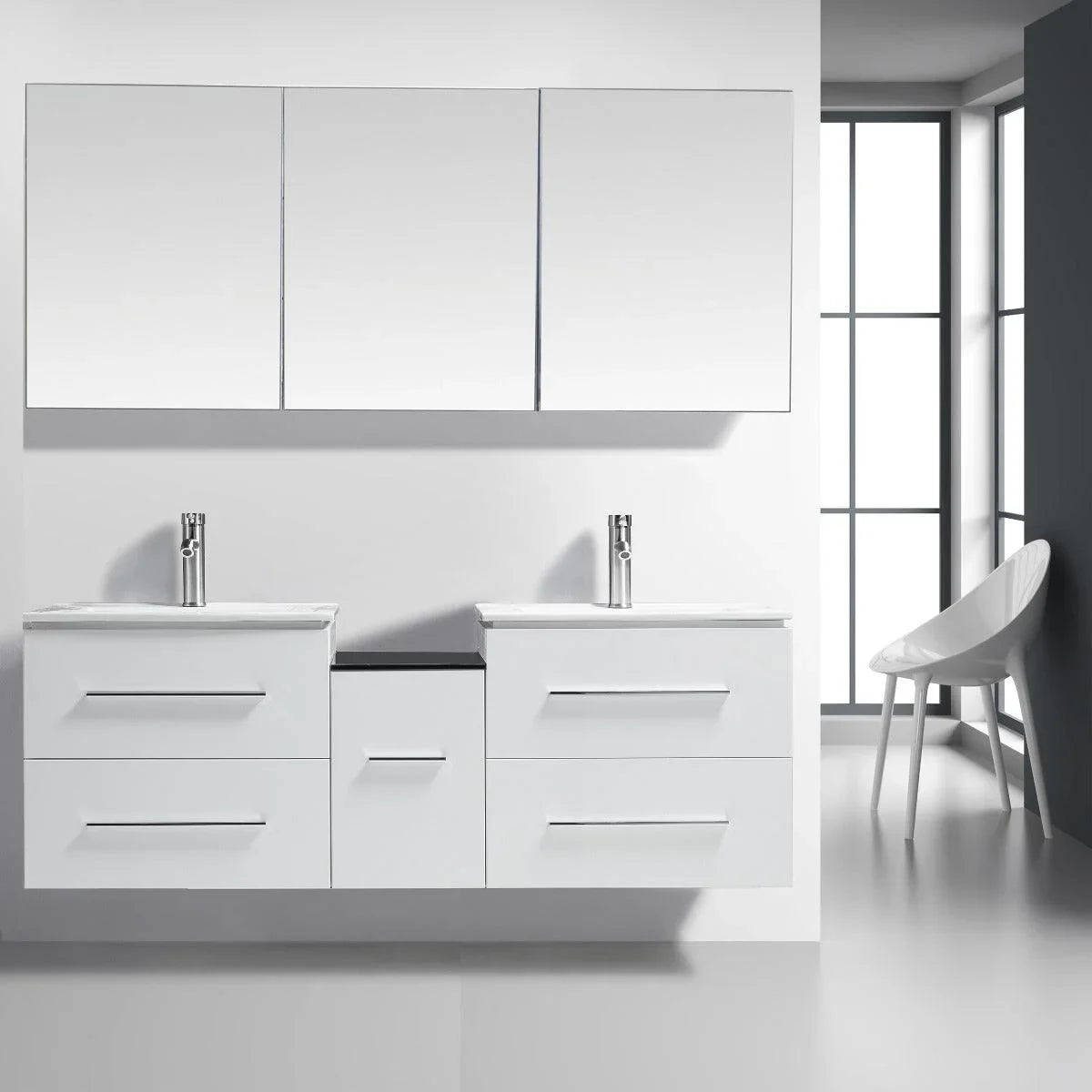 72" White Wall Mount Double Sink Bathroom Vanity with White Ceramic Countertop-Migration_Bathroom Vanities-DECOROLALA