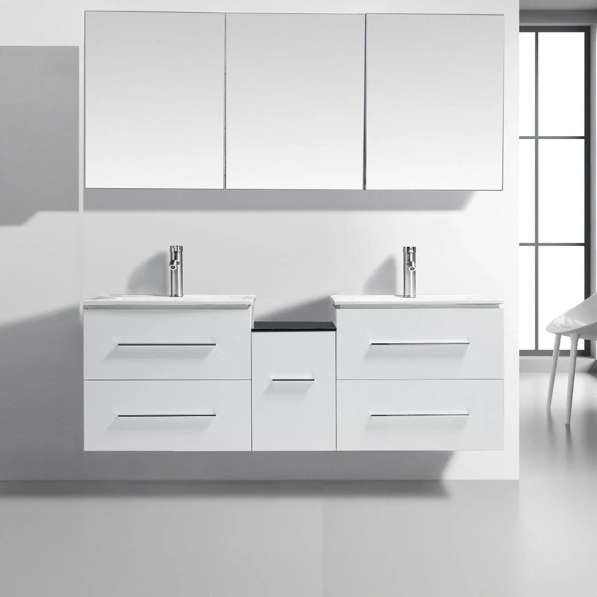 72" White Wall Mount Double Sink Bathroom Vanity with White Ceramic Countertop-Migration_Bathroom Vanities-DECOROLALA