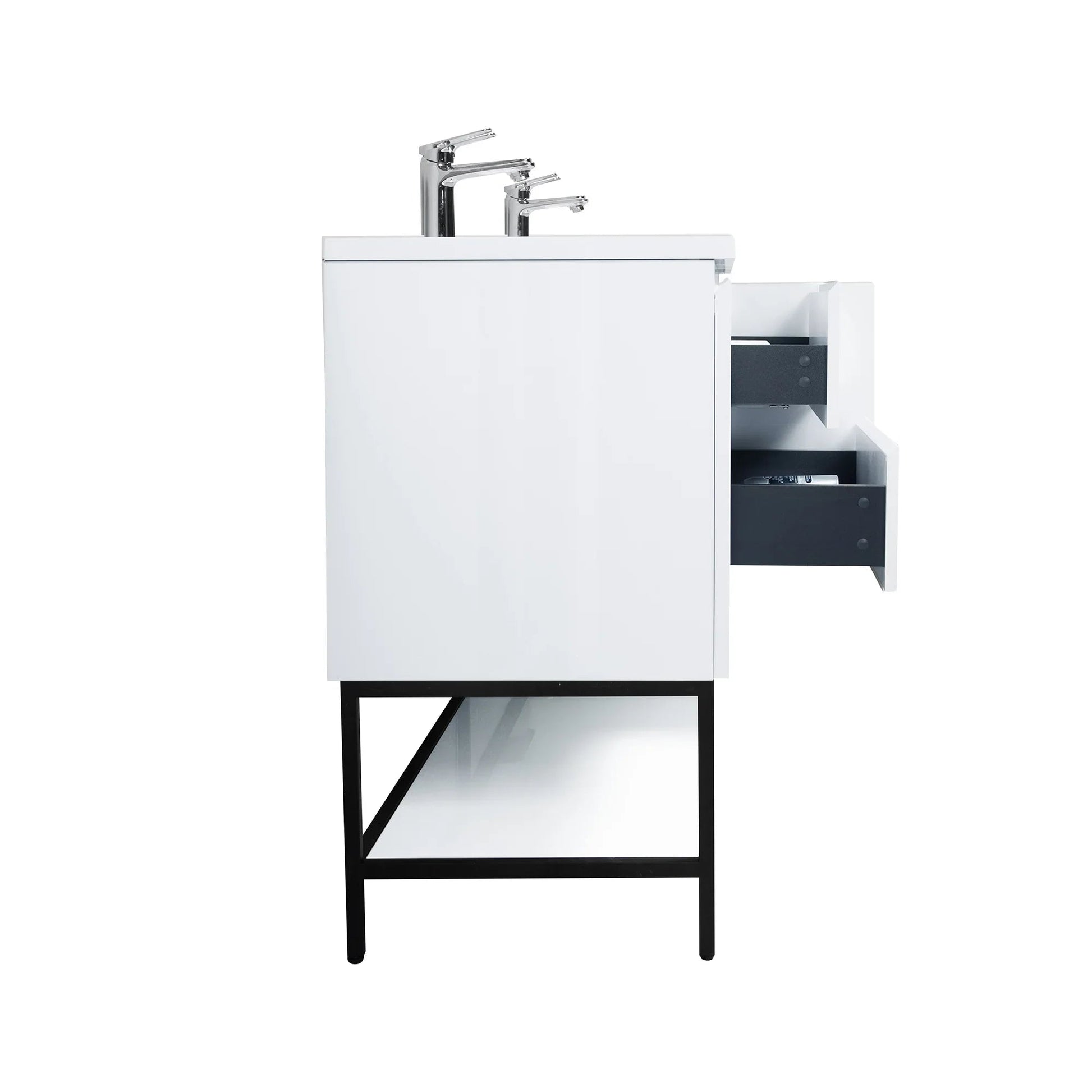 72" White Wall Mount Double Sink Bathroom Vanity with White Polymarble Countertop-Migration_Bathroom Vanities-DECOROLALA