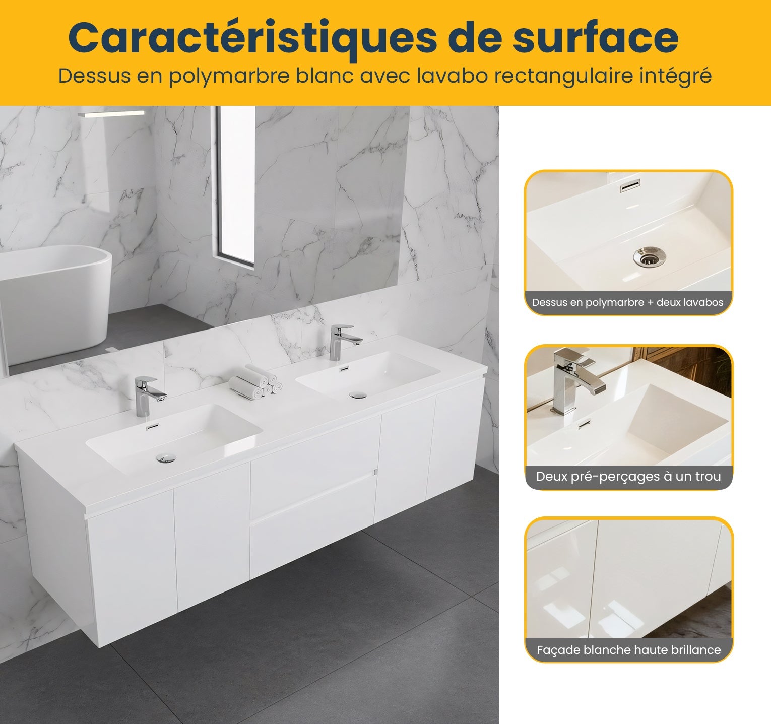 72" White Wall Mount Double Sink Bathroom Vanity with White Polymarble Countertop-Migration_Bathroom Vanities-DECOROLALA