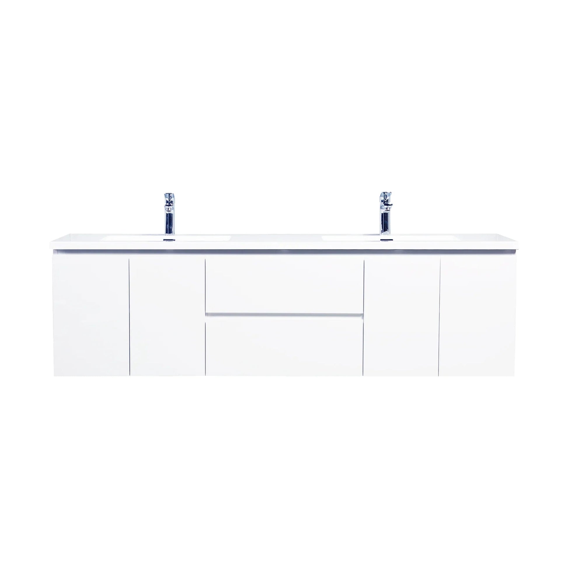72" White Wall Mount Double Sink Bathroom Vanity with White Polymarble Countertop-Migration_Bathroom Vanities-DECOROLALA