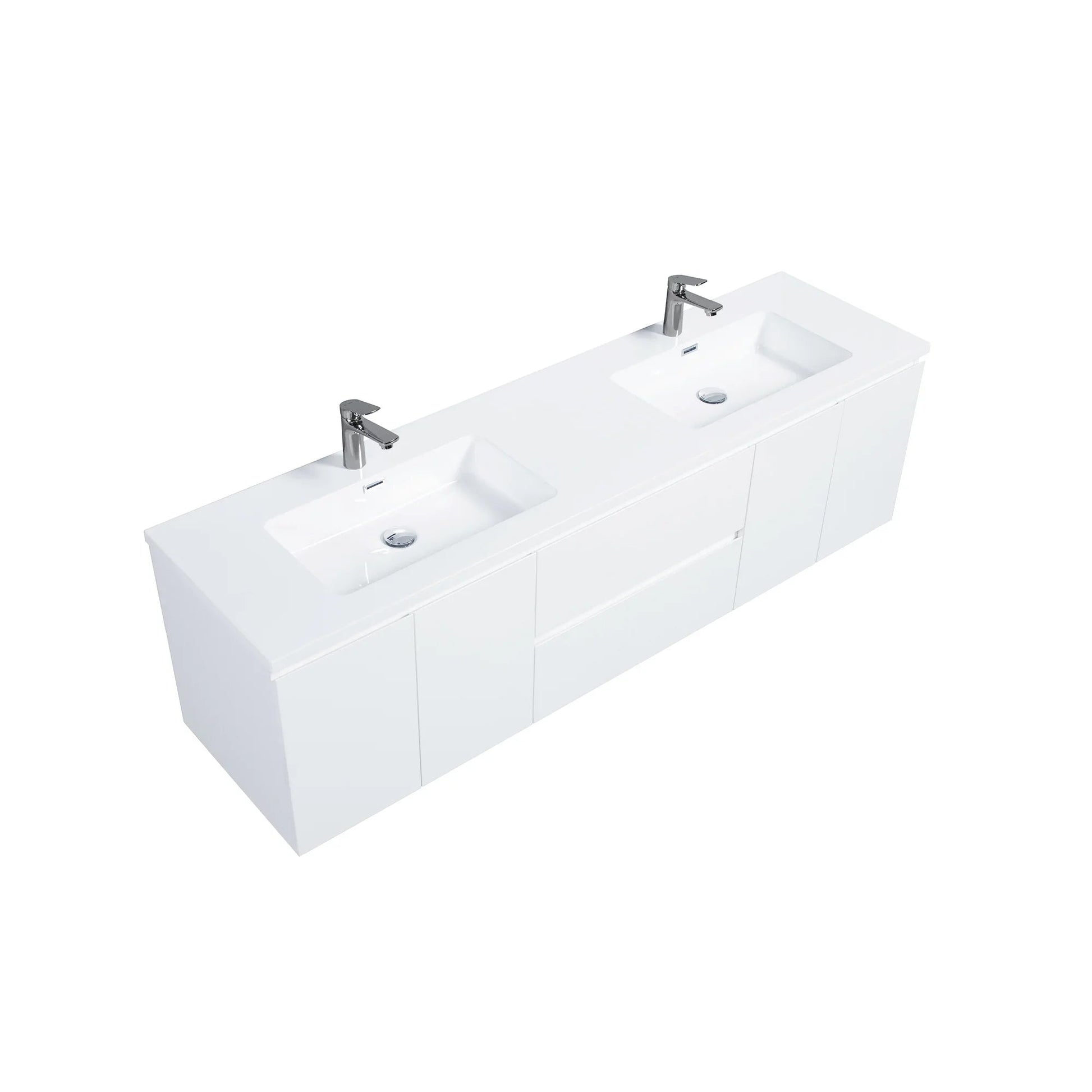 72" White Wall Mount Double Sink Bathroom Vanity with White Polymarble Countertop-Migration_Bathroom Vanities-DECOROLALA
