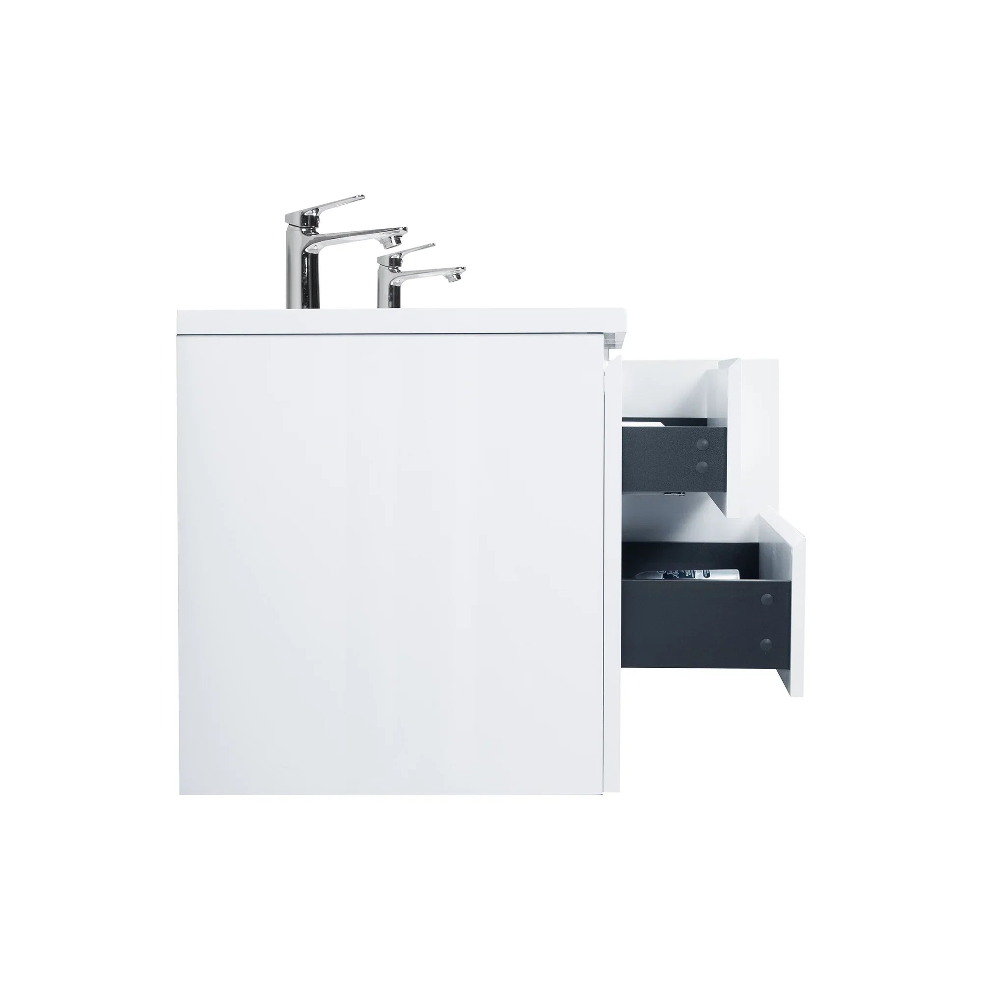 72" White Wall Mount Double Sink Bathroom Vanity with White Polymarble Countertop-Migration_Bathroom Vanities-DECOROLALA