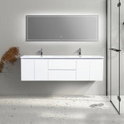 72" White Wall Mount Double Sink Bathroom Vanity with White Polymarble Countertop-Migration_Bathroom Vanities-DECOROLALA