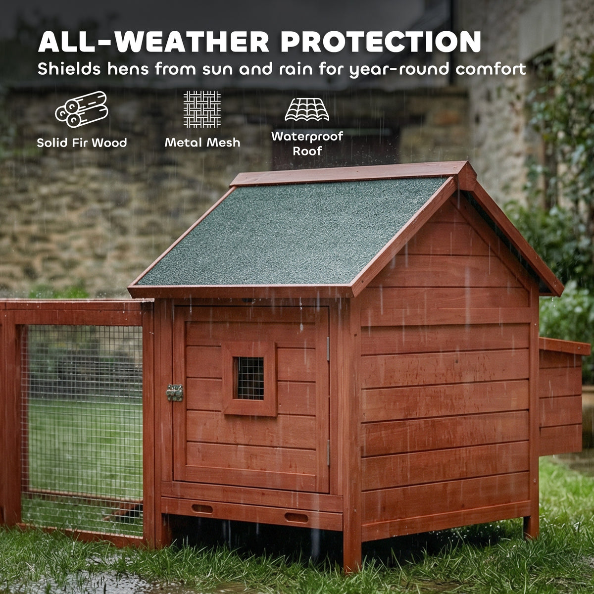 72" Wooden Chicken Coop with Run and Nesting Box - Orange-Small Animals-DECOROLALA