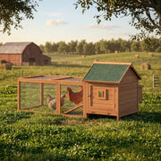 72" Wooden Chicken Coop with Run and Nesting Box - Orange-Small Animals-DECOROLALA