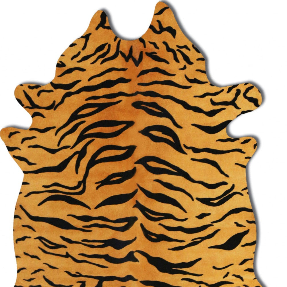 72" X 84" Tiger Chocolate On Natural Cowhide - Rug-Area Rugs-DECOROLALA