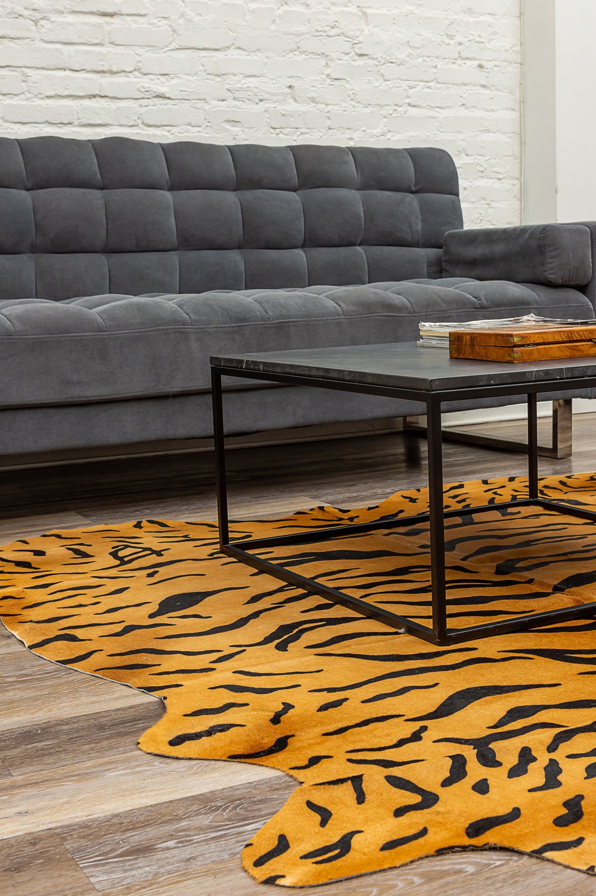 72" X 84" Tiger Chocolate On Natural Cowhide - Rug-Area Rugs-DECOROLALA