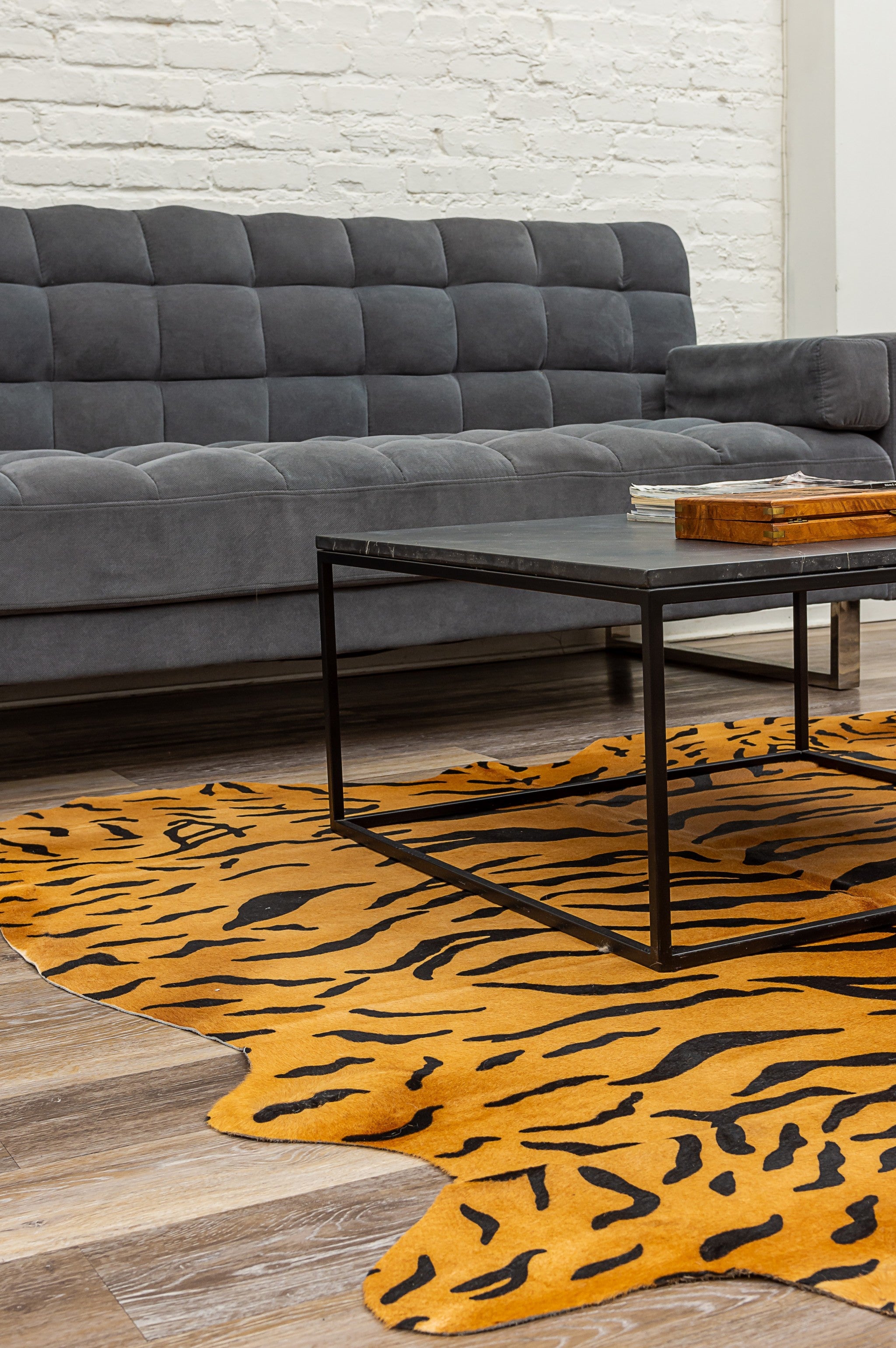 72" X 84" Tiger Chocolate On Natural Cowhide - Rug-Area Rugs-DECOROLALA