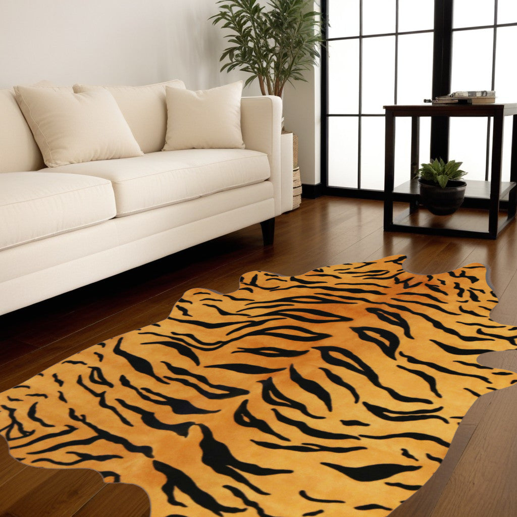 72" X 84" Tiger Chocolate On Natural Cowhide - Rug-Area Rugs-DECOROLALA