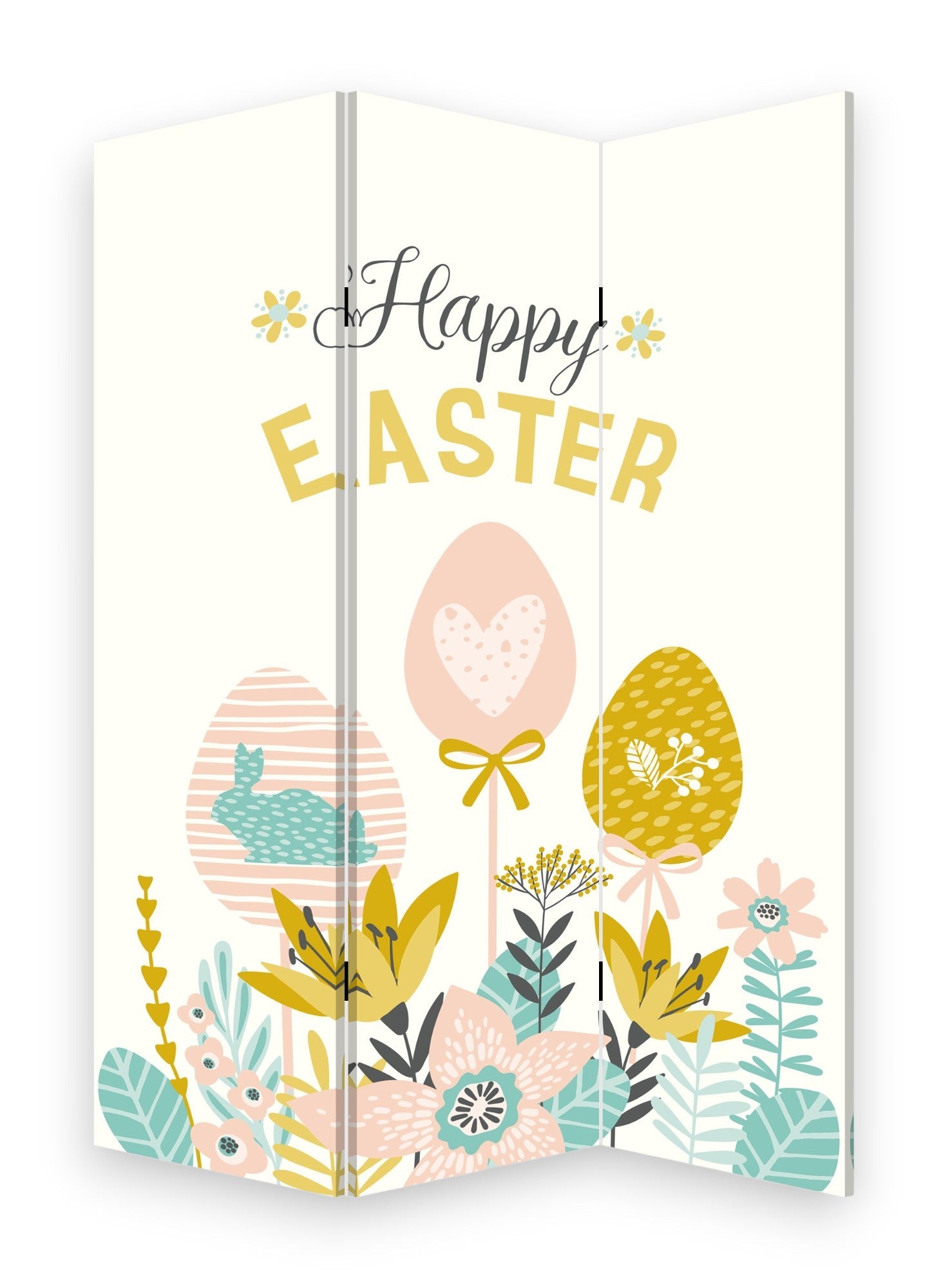 72" Yellow and White Canvas Folding Three Panel Screen Room Divider-Room Dividers-DECOROLALA