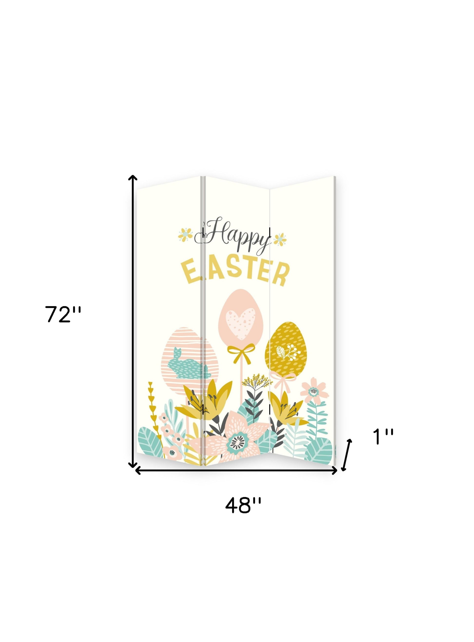 72" Yellow and White Canvas Folding Three Panel Screen Room Divider-Room Dividers-DECOROLALA