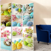 72" Yellow and White Canvas Folding Three Panel Screen Room Divider-Room Dividers-DECOROLALA