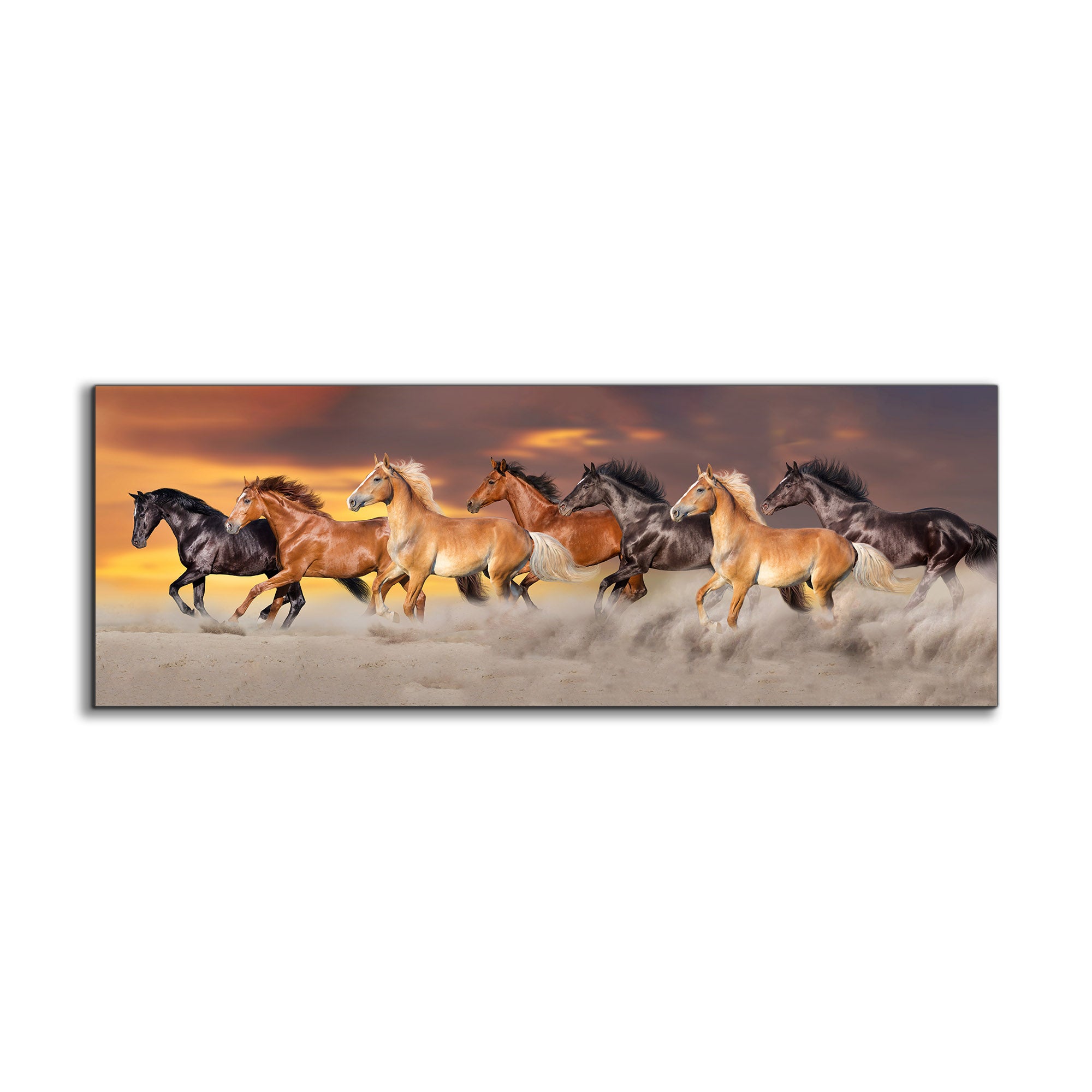 Team of 7 Horses- Wildlife Canvas Art - Gold varnish-Wall Decor-DECOROLALA