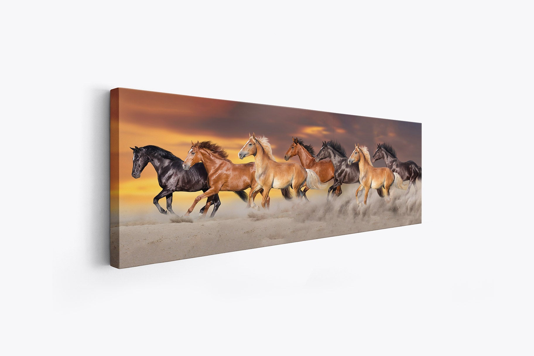 Team of 7 Horses- Wildlife Canvas Art - Gold varnish-Wall Decor-DECOROLALA