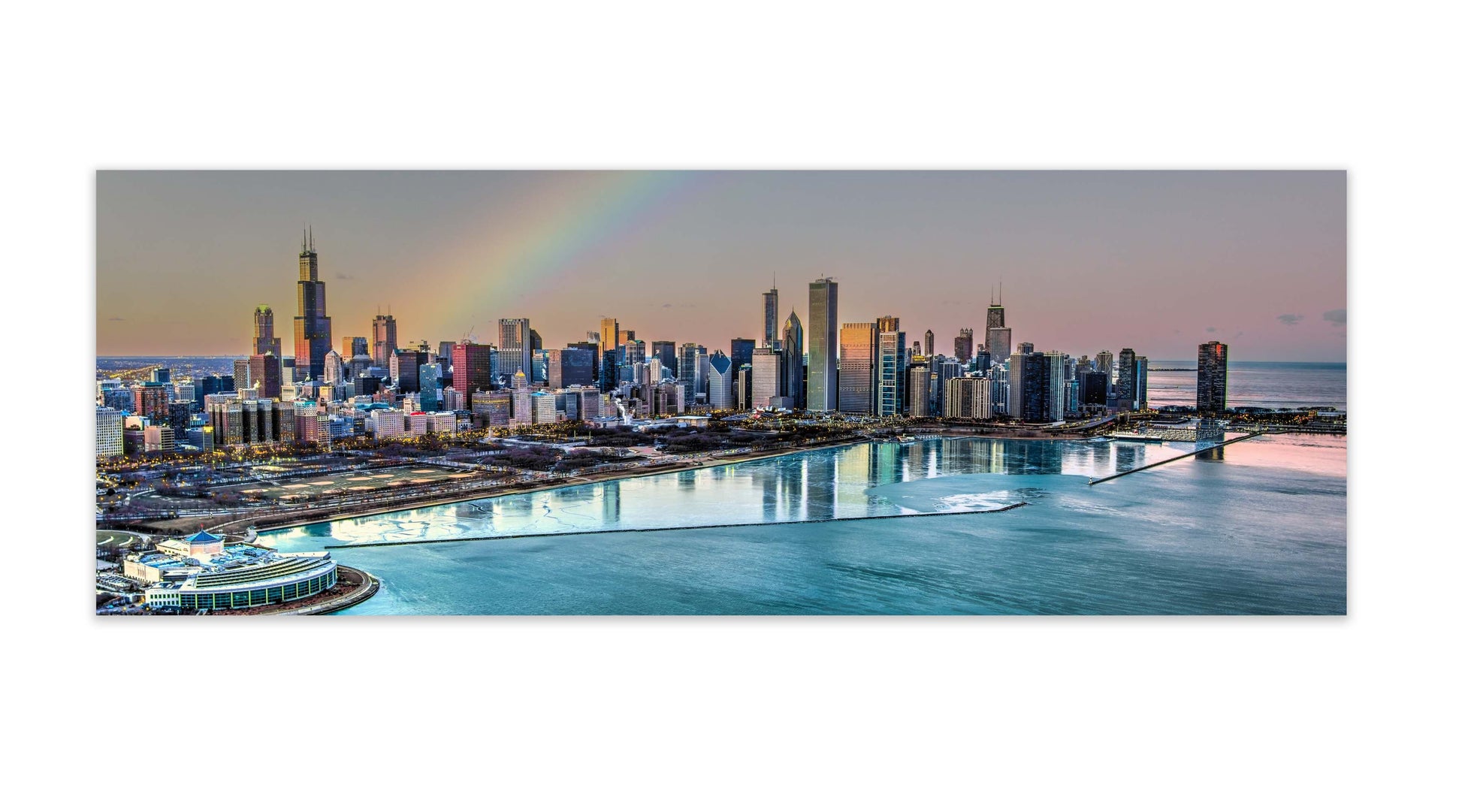 Chicago Bay at Night-City skyline-Large Canvas Wall art-Wall Decor-DECOROLALA