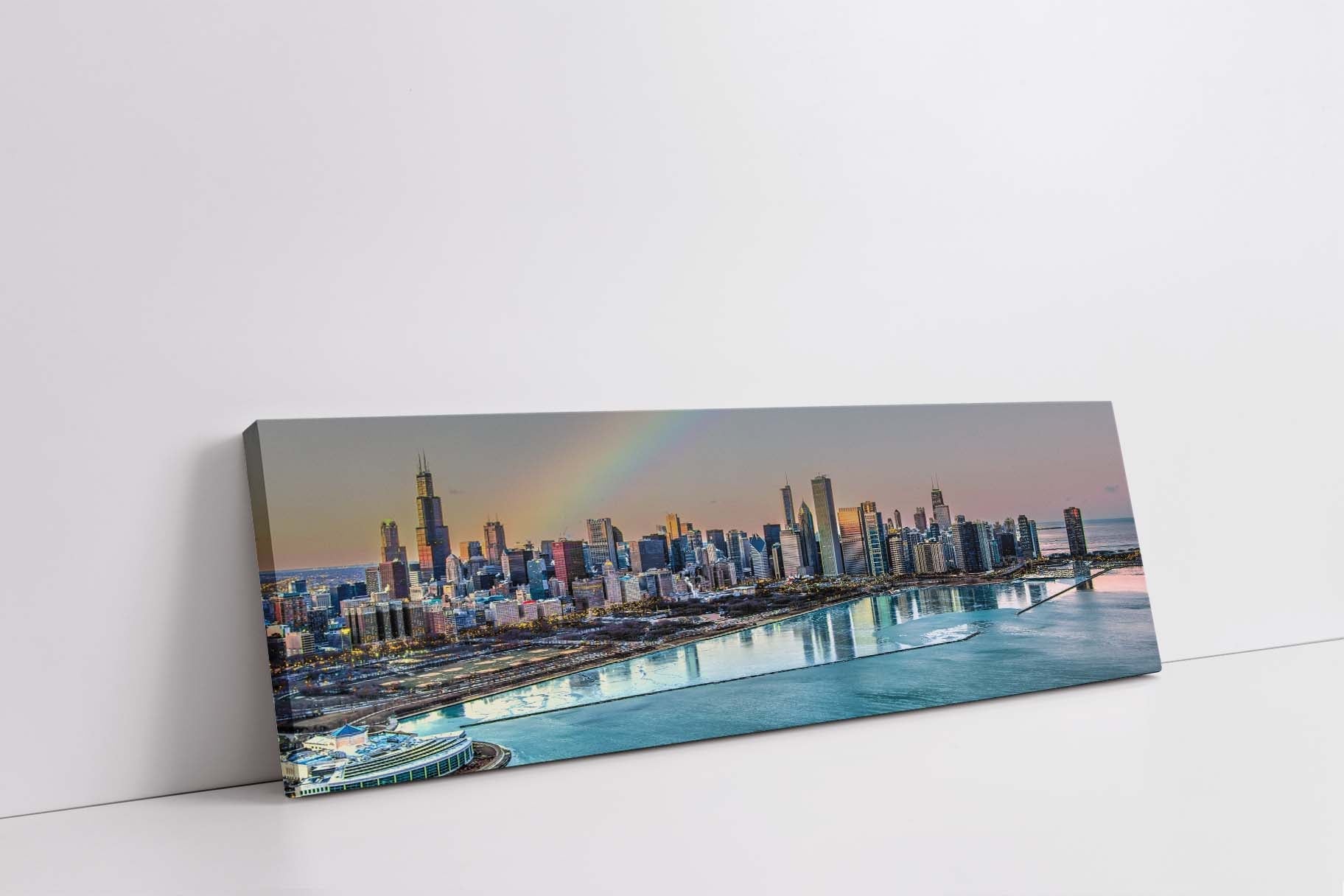 Chicago Bay at Night-City skyline-Large Canvas Wall art-Wall Decor-DECOROLALA