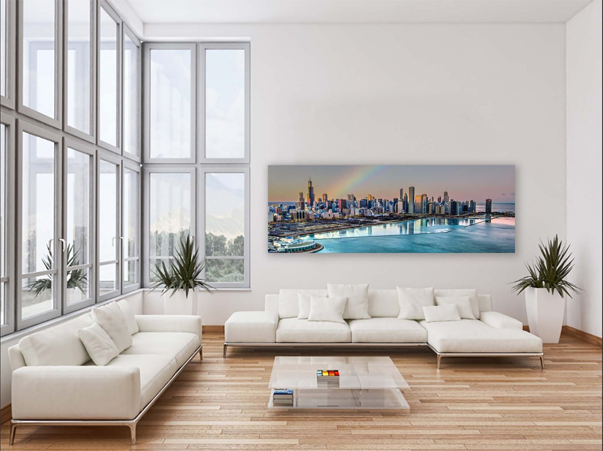 Chicago Bay at Night-City skyline-Large Canvas Wall art-Wall Decor-DECOROLALA