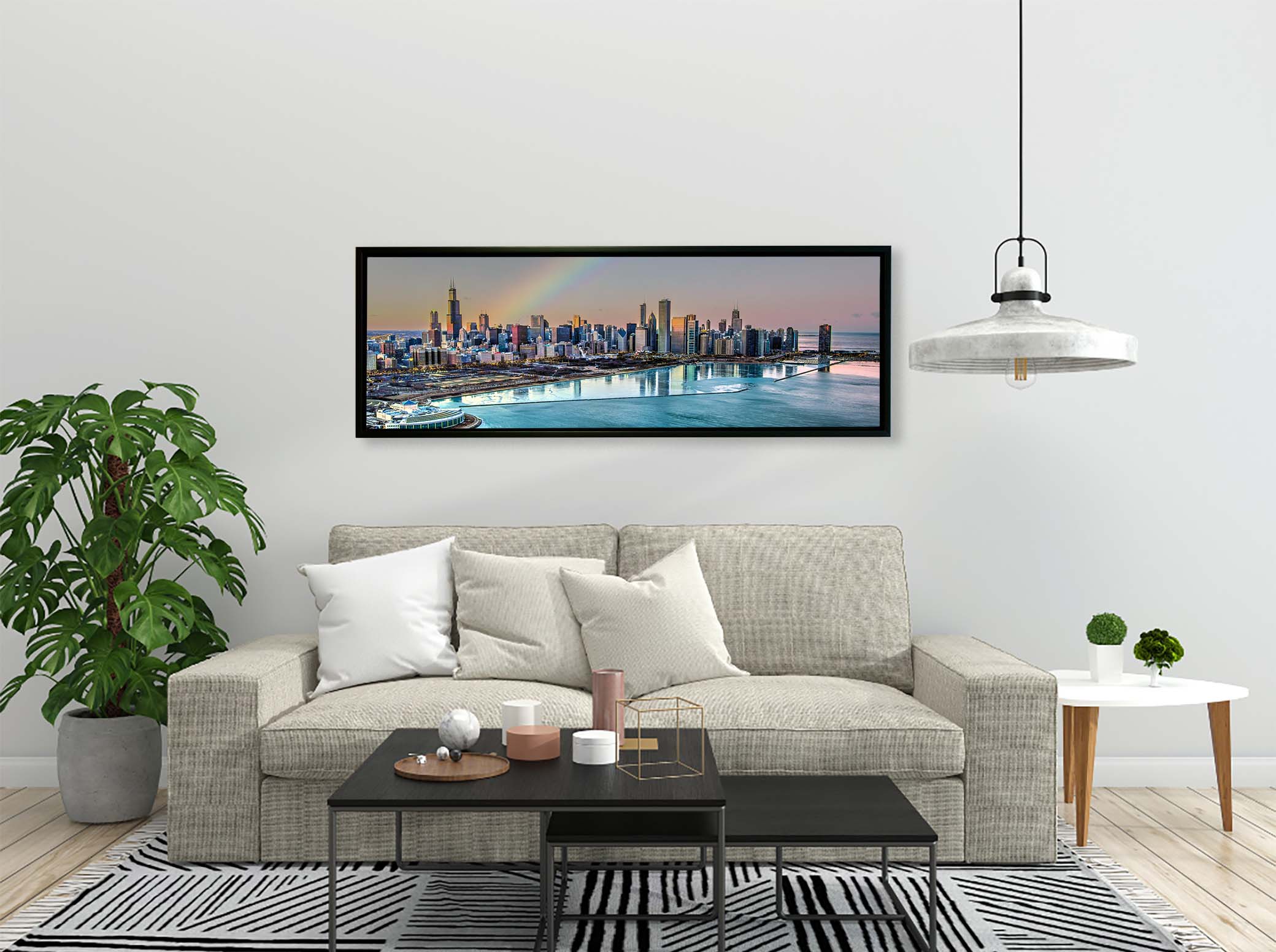 Chicago Bay at Night-City skyline-Large Canvas Wall art-Wall Decor-DECOROLALA