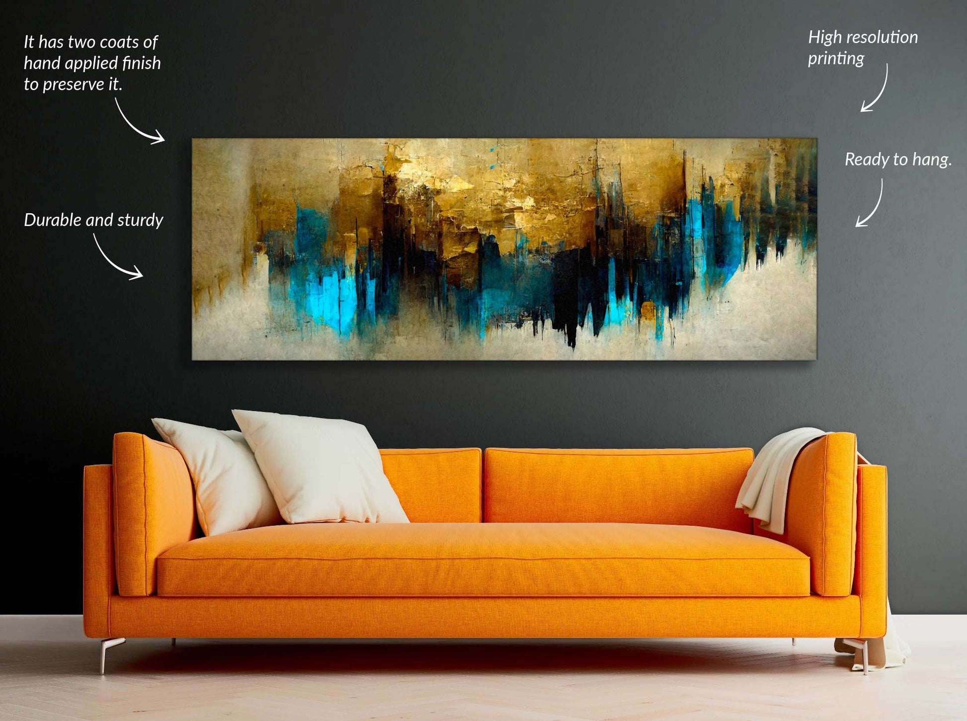 Gold and Blue Abstract-Canvas Wall art- Fine Art-Wall Decor-DECOROLALA