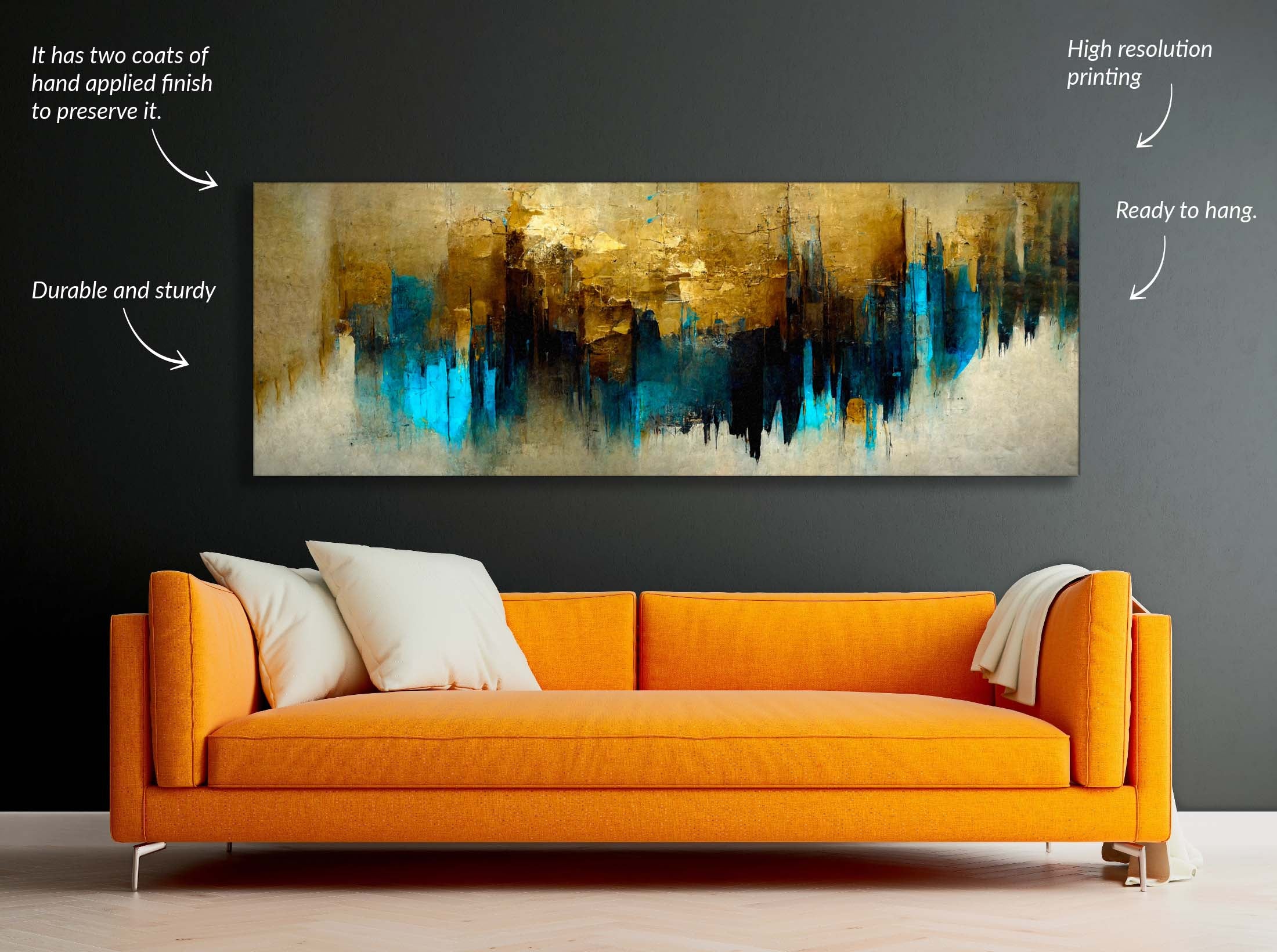 Gold and Blue Abstract-Canvas Wall art- Fine Art-Wall Decor-DECOROLALA