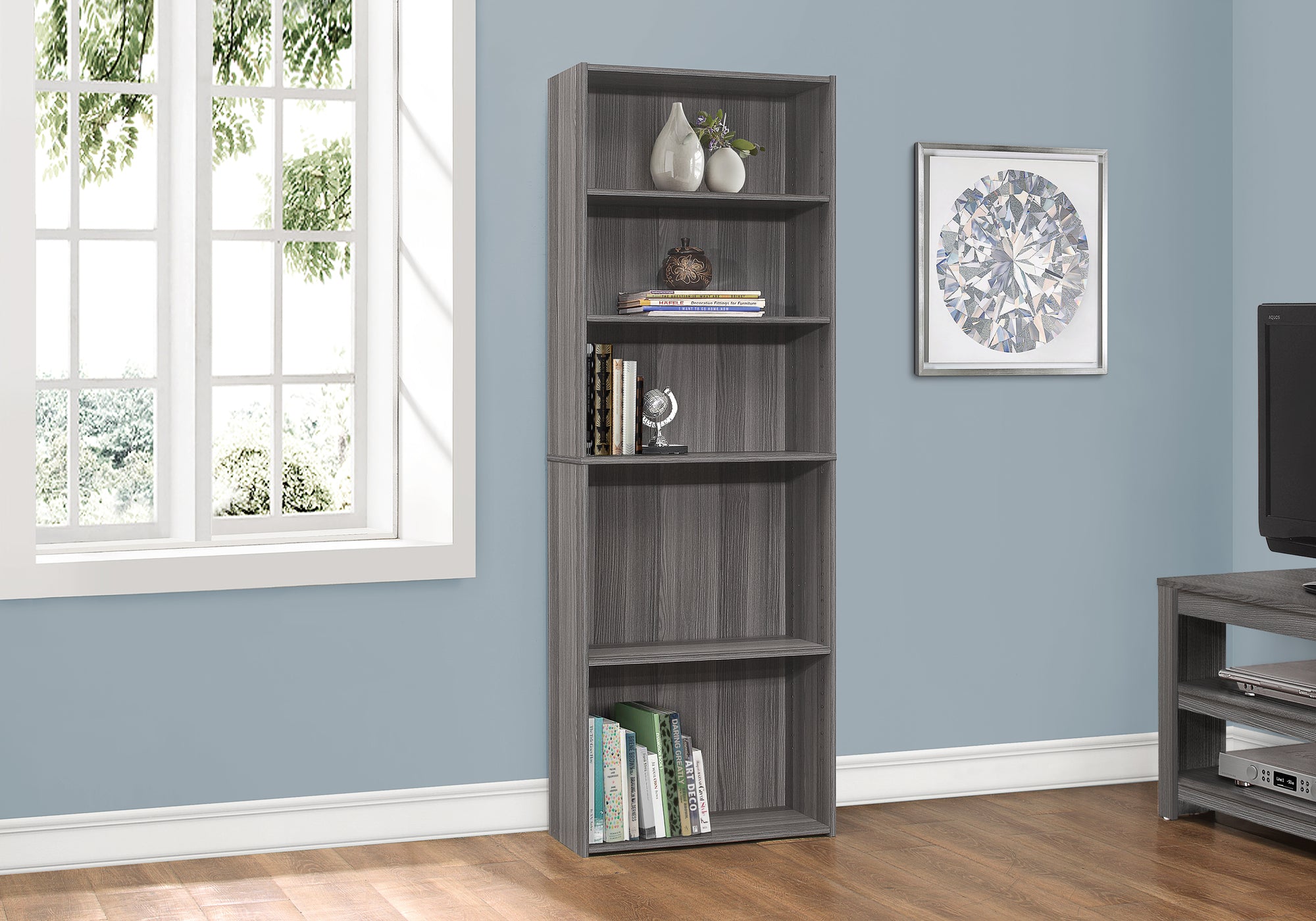 72"H 5-Shelf Bookcase, Espresso-Computer Desk-DECOROLALA