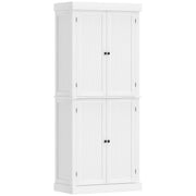 72.5" Freestanding Pantry Cabinet, White, 4 Doors, MDF, 6-Tier Storage-DECOROLALA