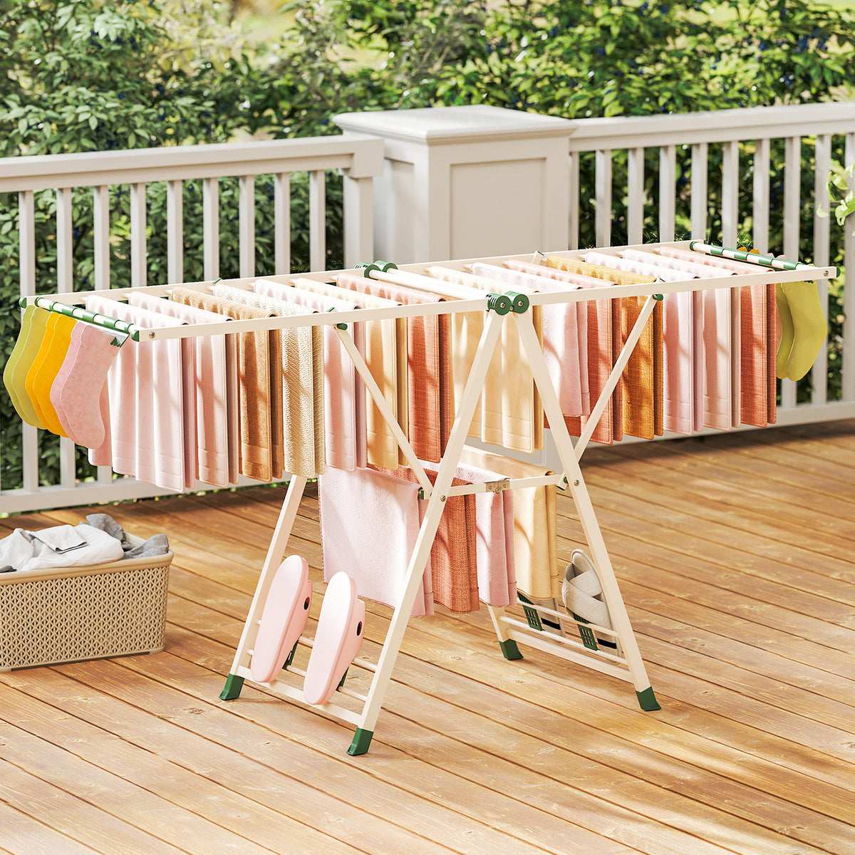72.5 Inches Clothes Drying Rack with Height Adjustable Wings-Beige ...