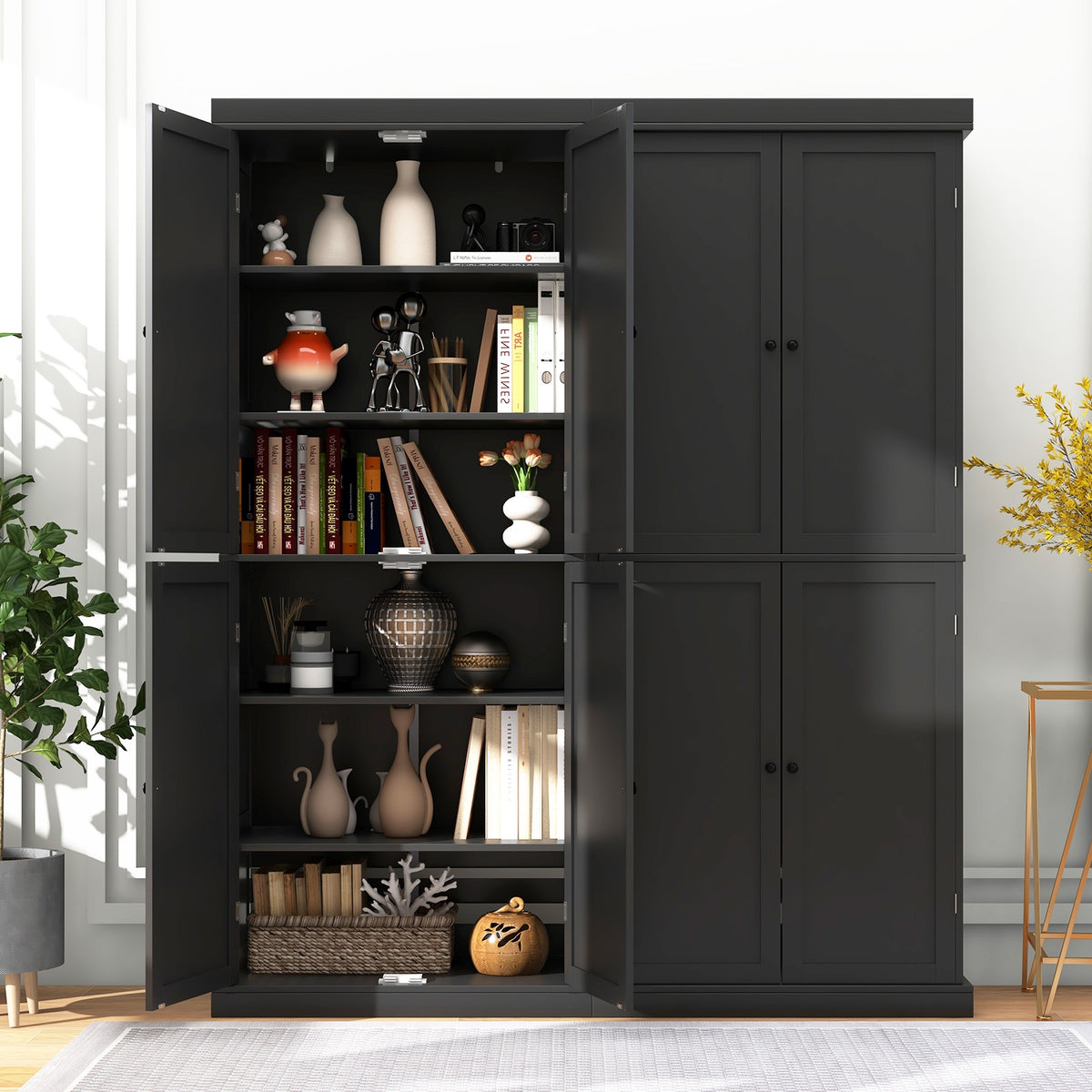 72.5 Inches Tall Buffet Cabinet with 6-Tier Shelves and 4 Doors-Black-Sideboards & Buffets-DECOROLALA