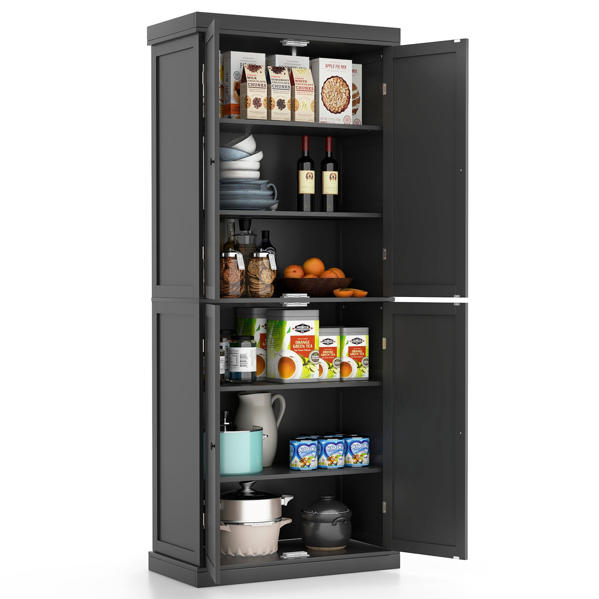 72.5 Inches Tall Buffet Cabinet with 6-Tier Shelves and 4 Doors-Black-Sideboards & Buffets-DECOROLALA