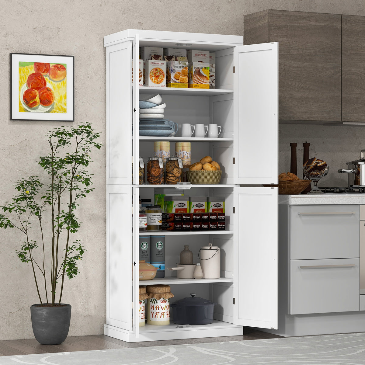 72.5 Inches Tall Buffet Cabinet with 6-Tier Shelves and 4 Doors-White-Sideboards & Buffets-DECOROLALA