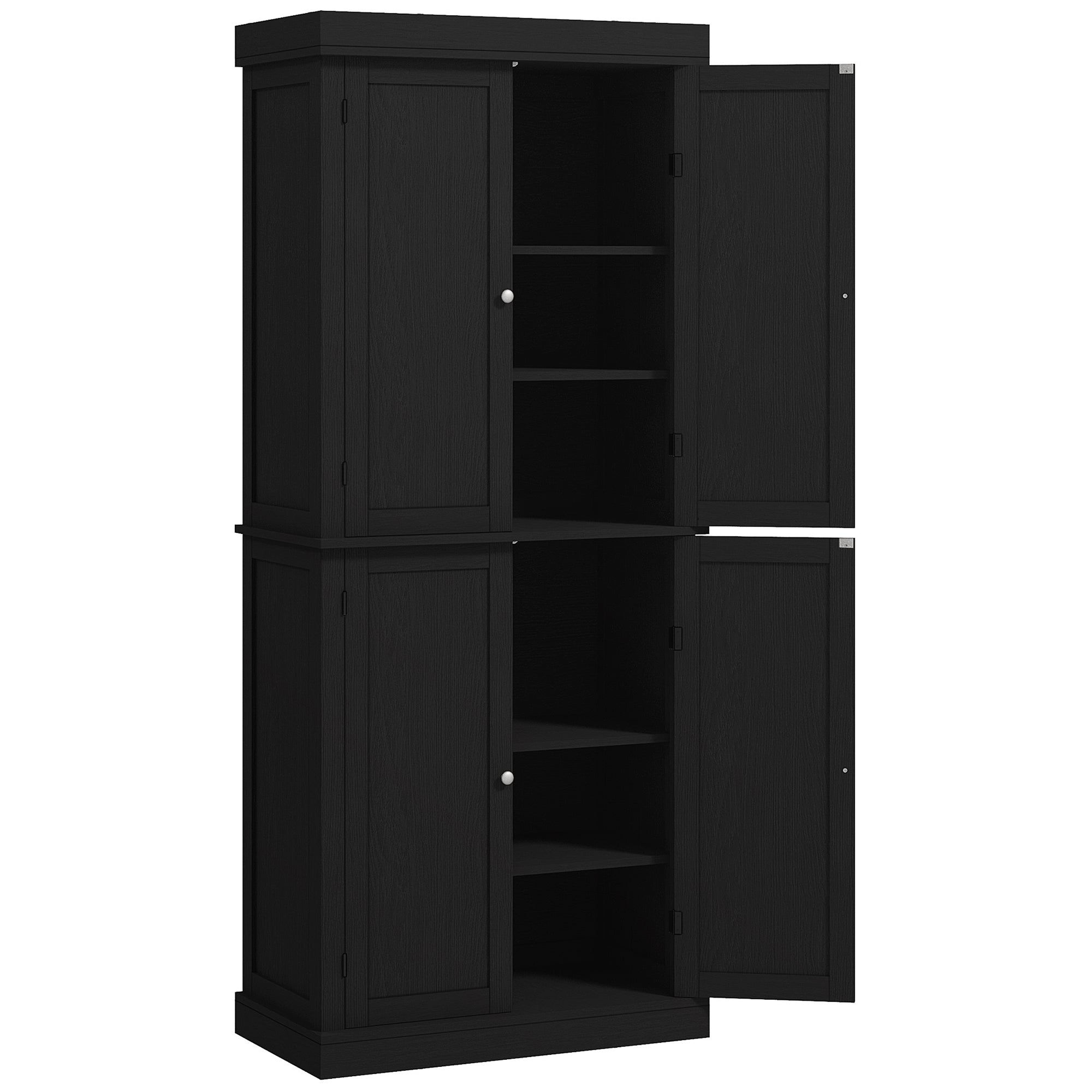 72.5" Kitchen Pantry Cabinet - 4 Doors, Black-DECOROLALA