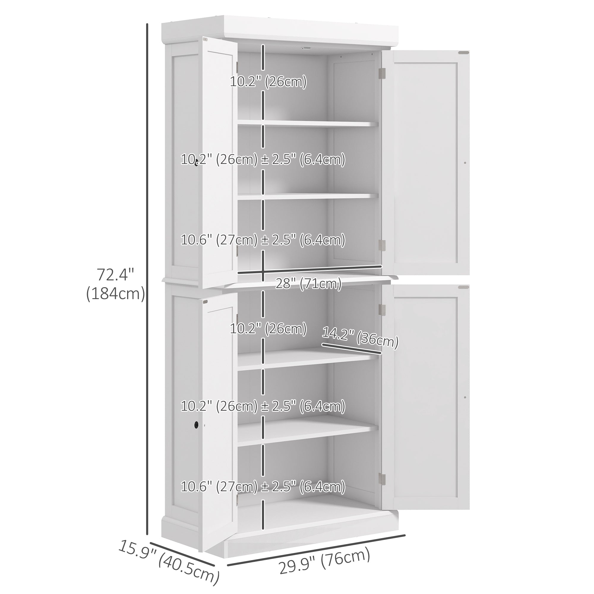 72.5" White 6-Tier Kitchen Pantry Cabinet - Space Saving-DECOROLALA