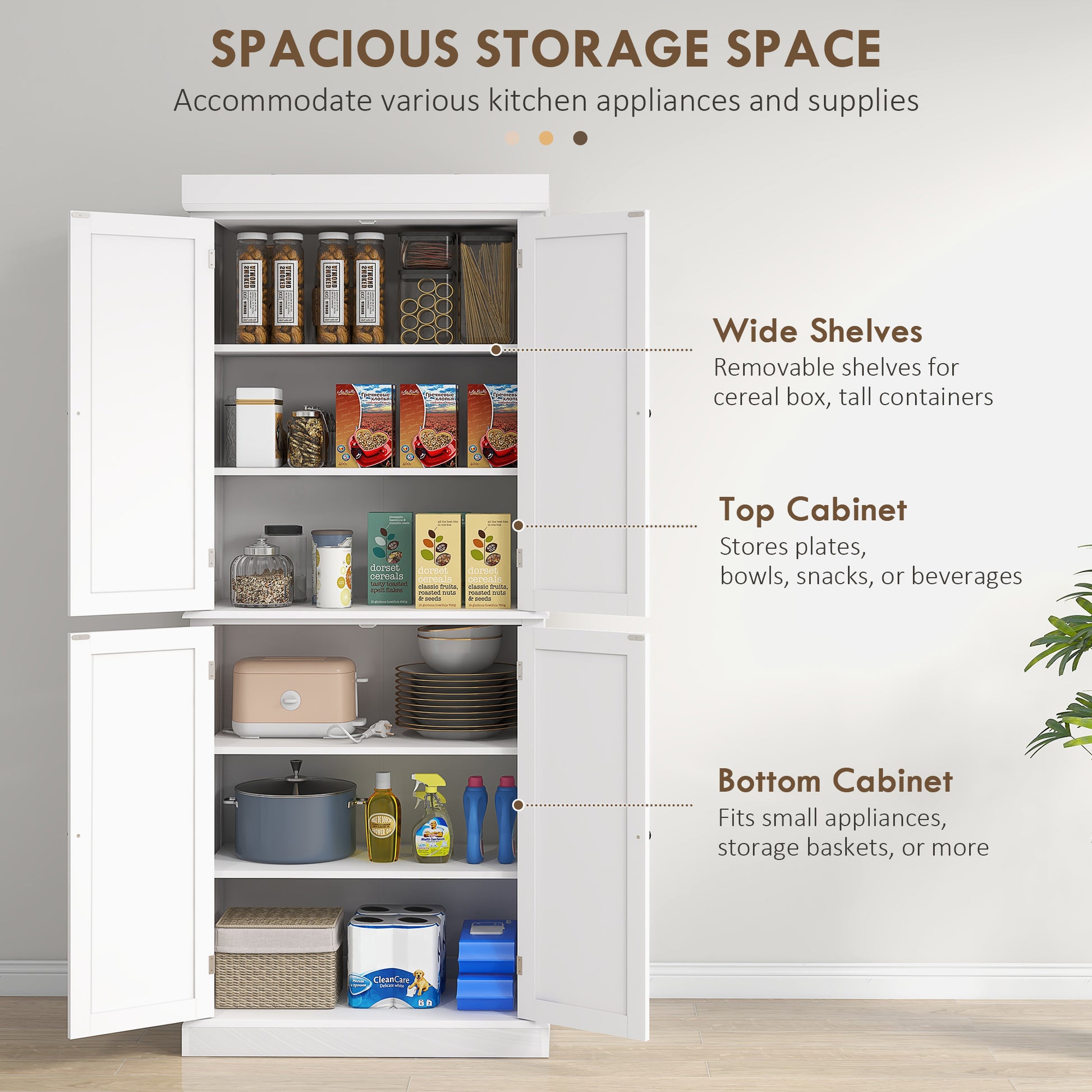 72.5" White 6-Tier Kitchen Pantry Cabinet - Space Saving-DECOROLALA