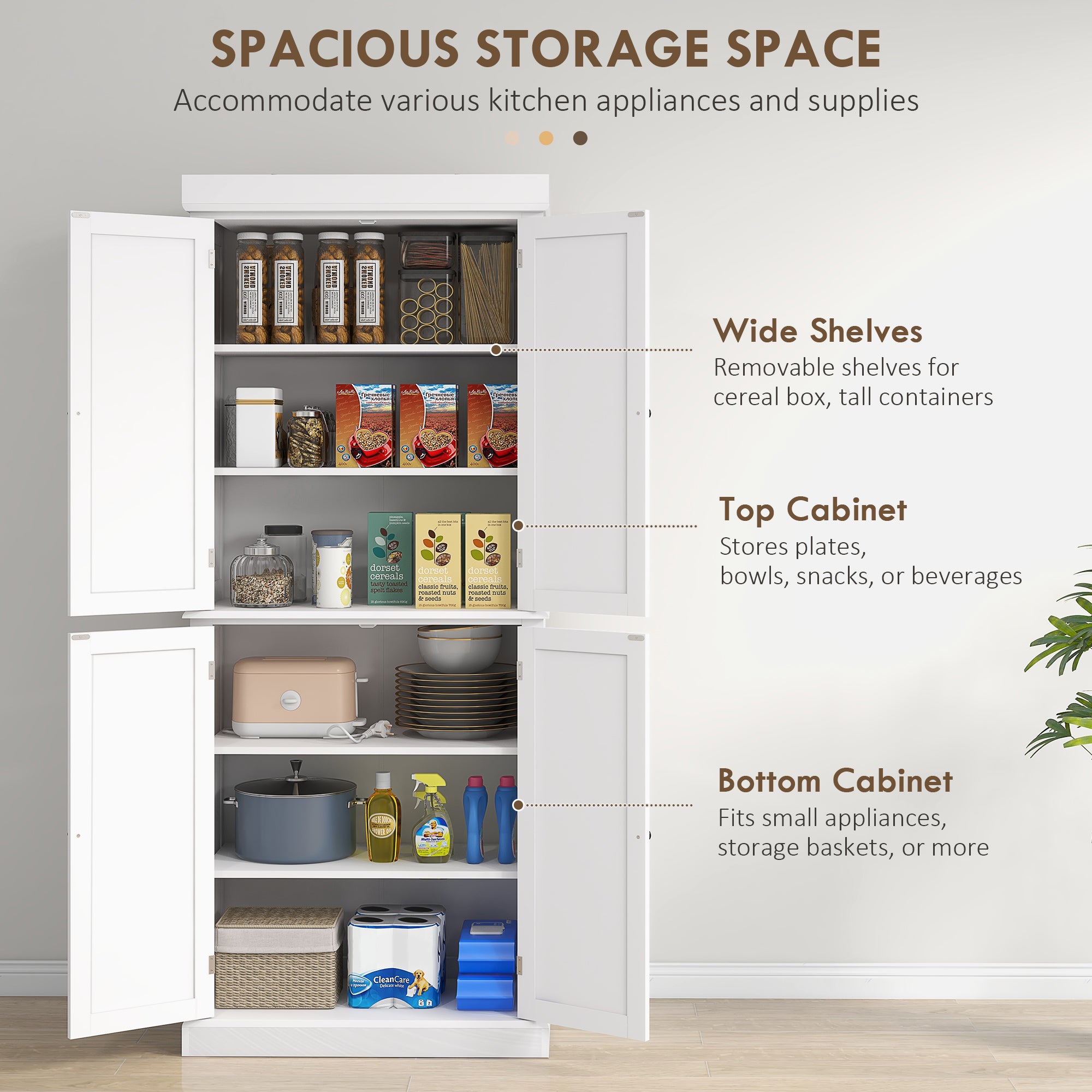 72.5" White 6-Tier Kitchen Pantry Cabinet - Space Saving-DECOROLALA