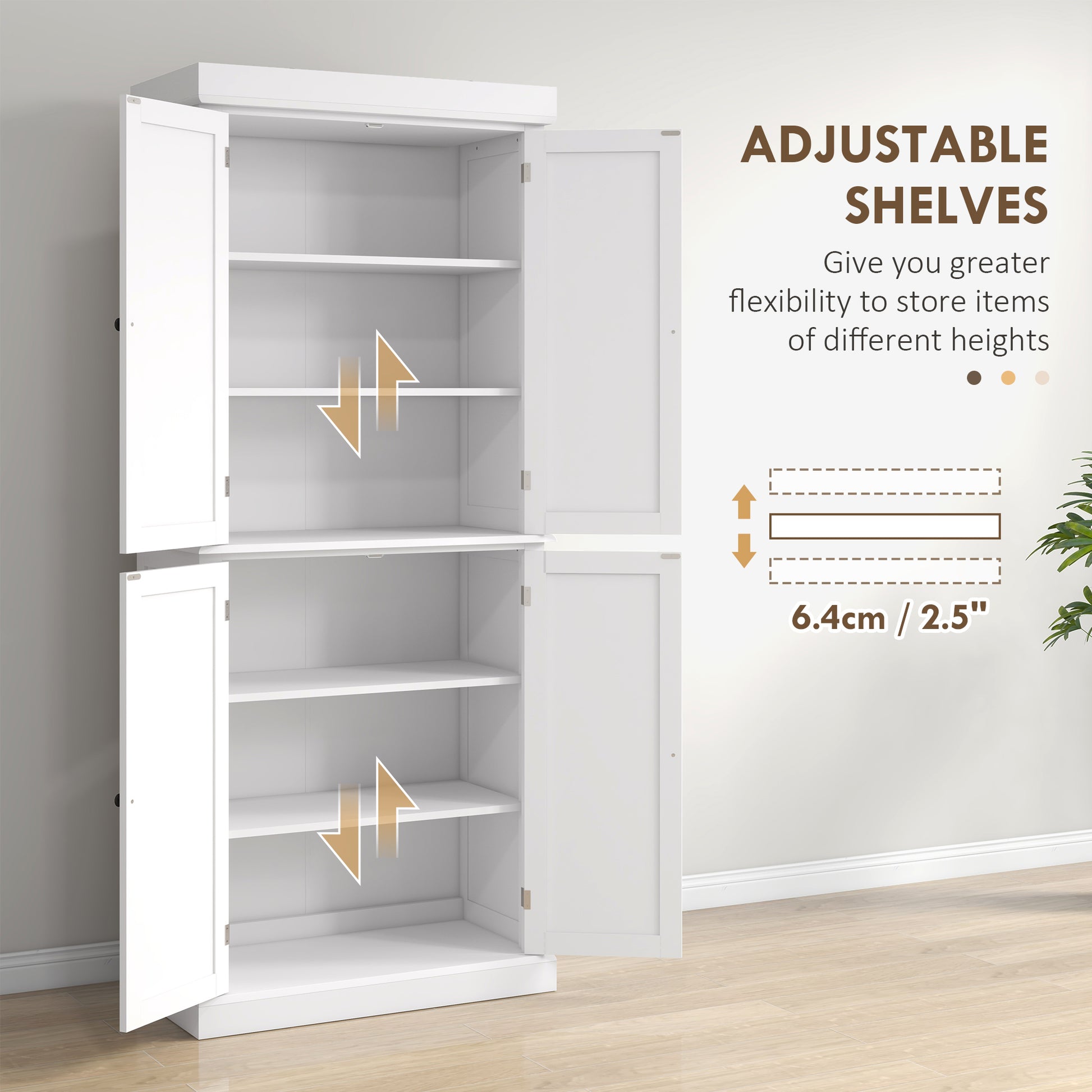 72.5" White 6-Tier Kitchen Pantry Cabinet - Space Saving-DECOROLALA