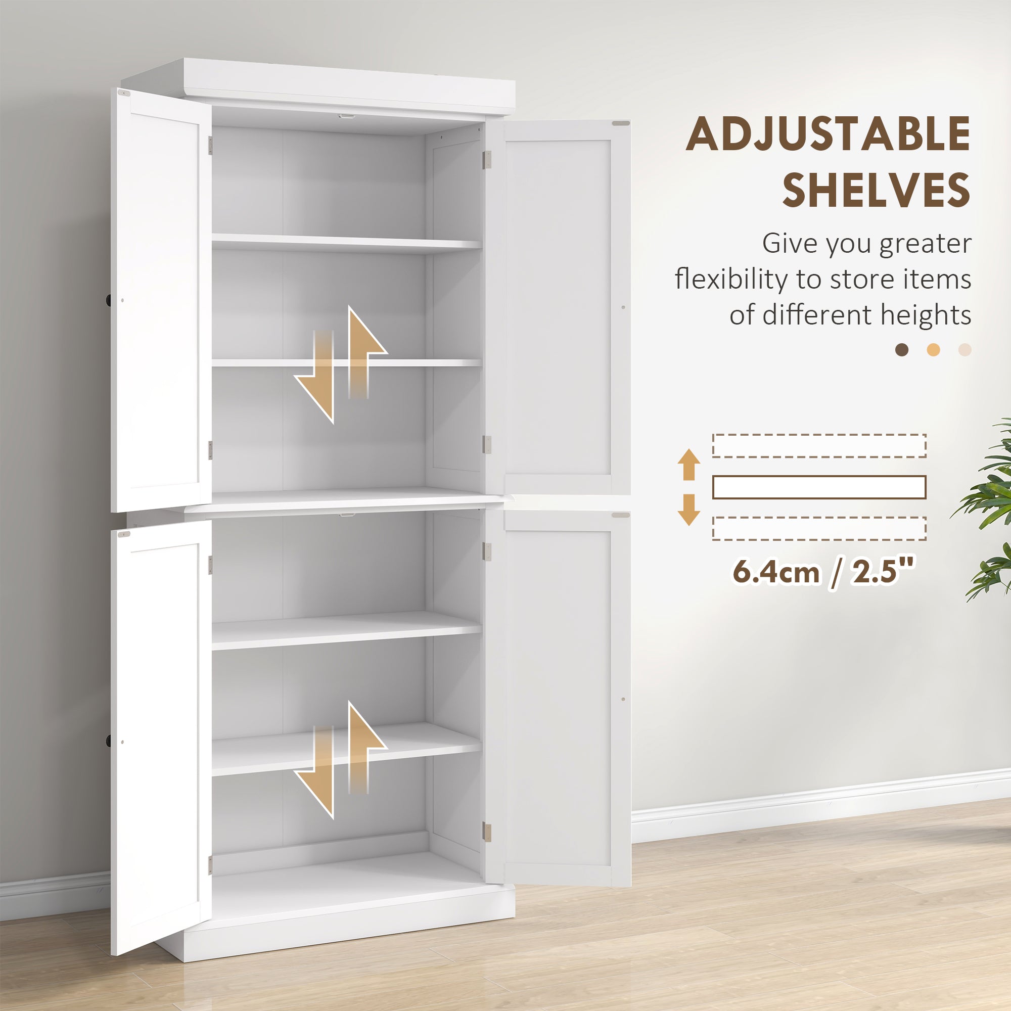 72.5" White 6-Tier Kitchen Pantry Cabinet - Space Saving-DECOROLALA