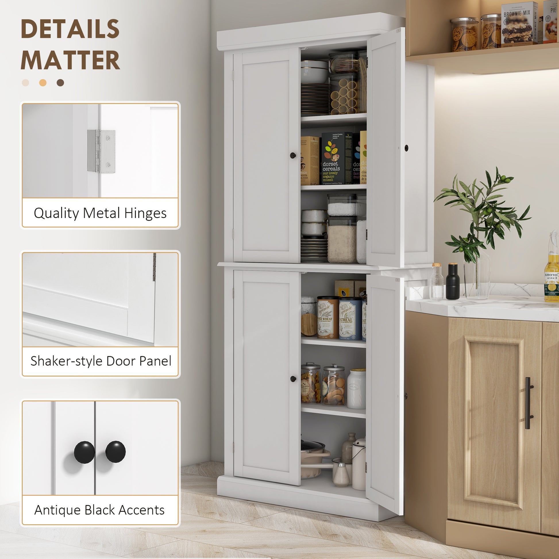 72.5" White 6-Tier Kitchen Pantry Cabinet - Space Saving-DECOROLALA