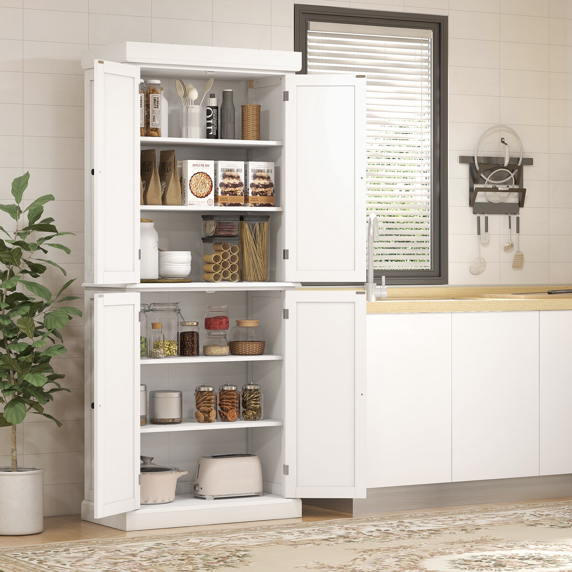 72.5" White 6-Tier Kitchen Pantry Cabinet - Space Saving-DECOROLALA