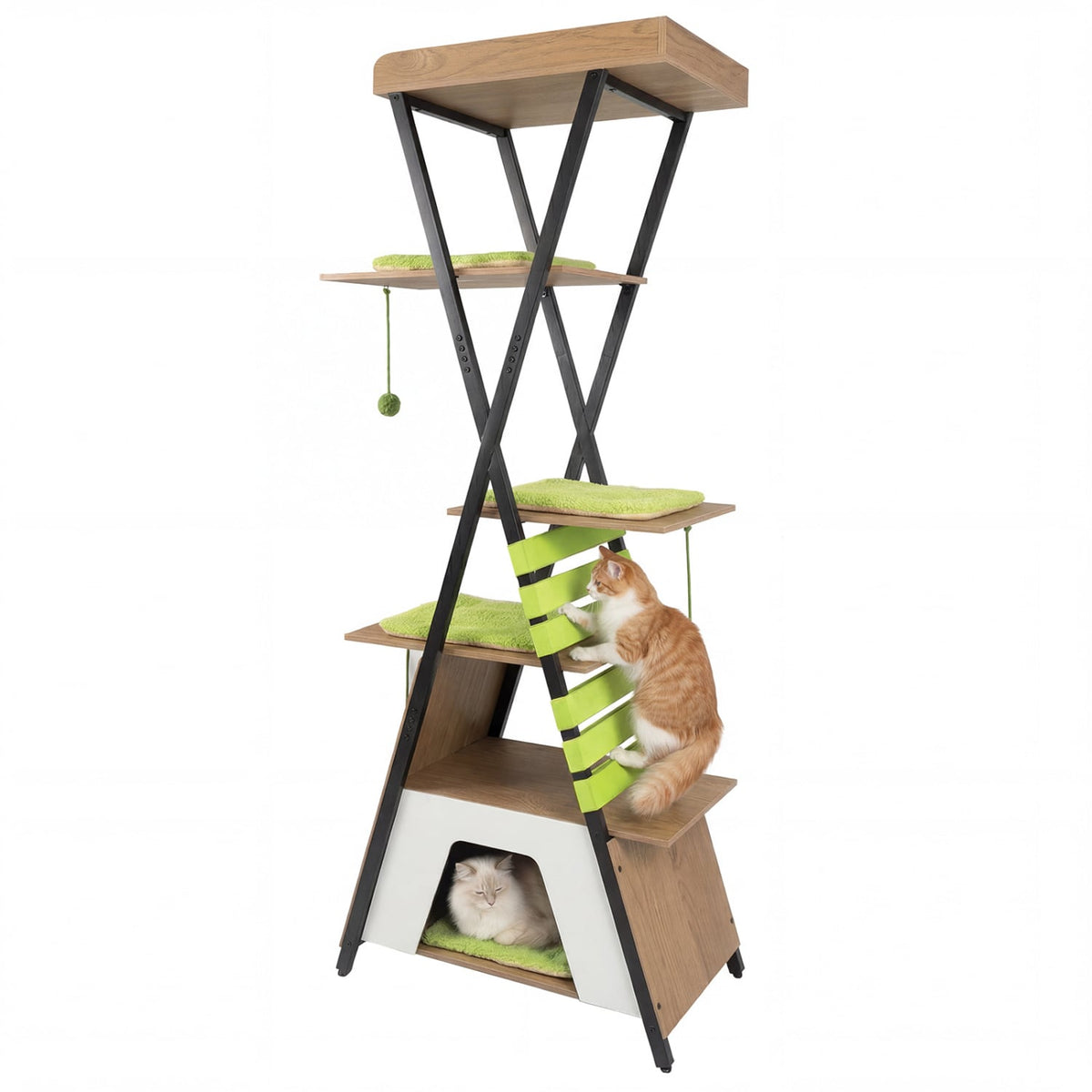 73 Inch Multi-level Cat Tree for Indoor Cats with Elevated Perch and Large Condo-Green-Cat Trees & Scratchers-DECOROLALA