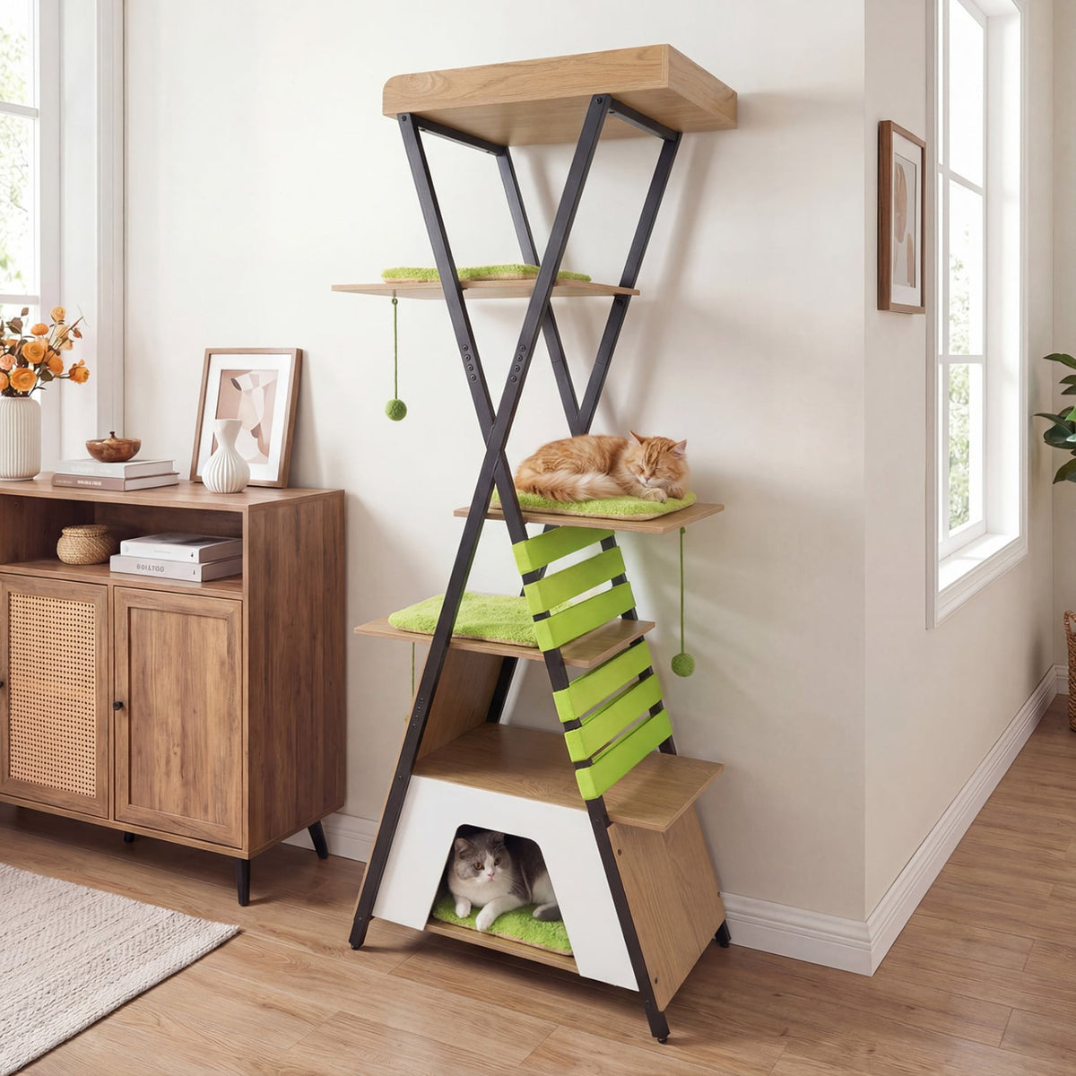 73 Inch Multi-level Cat Tree for Indoor Cats with Elevated Perch and Large Condo-Green-Cat Trees & Scratchers-DECOROLALA