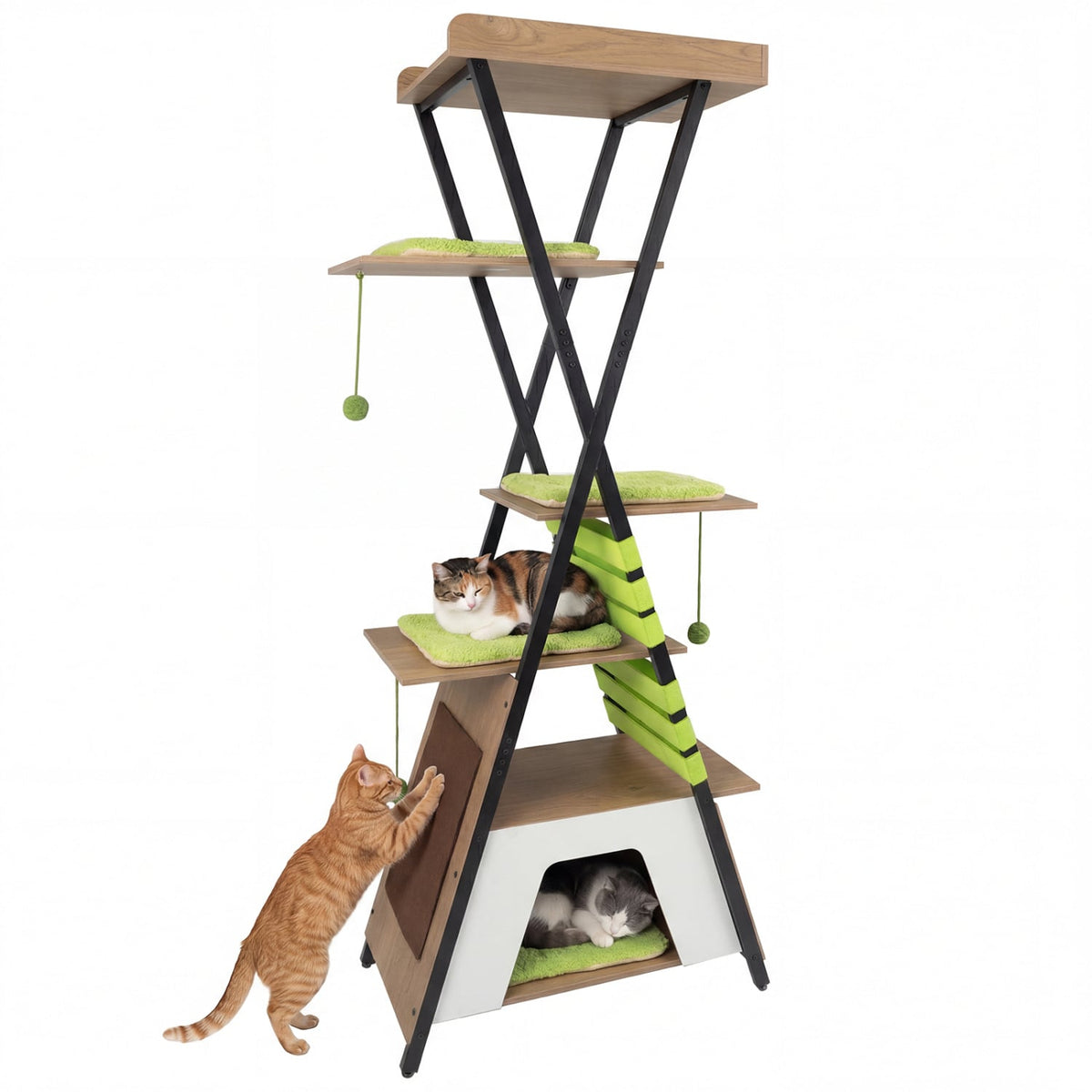 73 Inch Multi-level Cat Tree for Indoor Cats with Elevated Perch and Large Condo-Green-Cat Trees & Scratchers-DECOROLALA