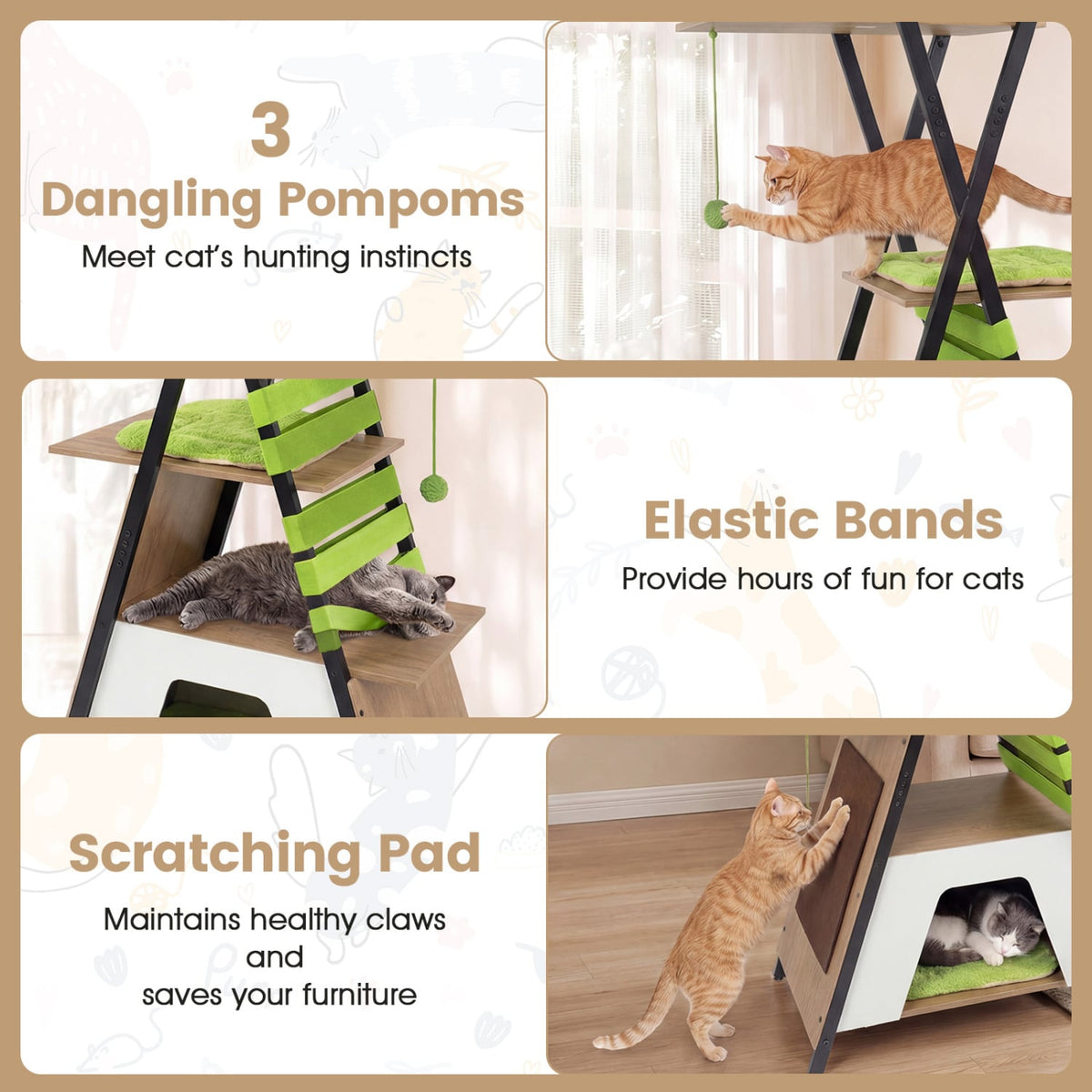 73 Inch Multi-level Cat Tree for Indoor Cats with Elevated Perch and Large Condo-Green-Cat Trees & Scratchers-DECOROLALA