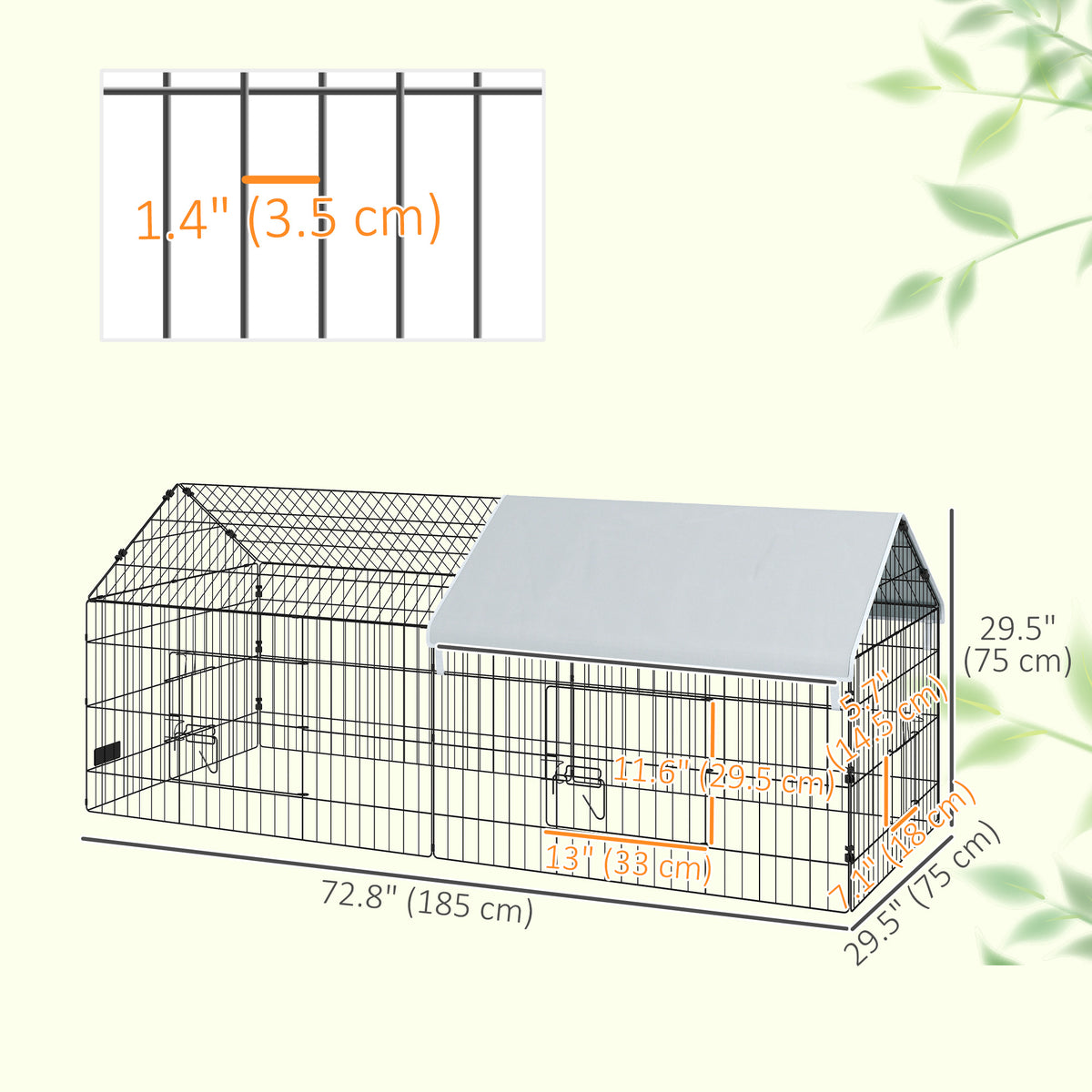 73" Small Animal Cage with Shade Roof - Silver Steel Pet Run-Small Animals-DECOROLALA