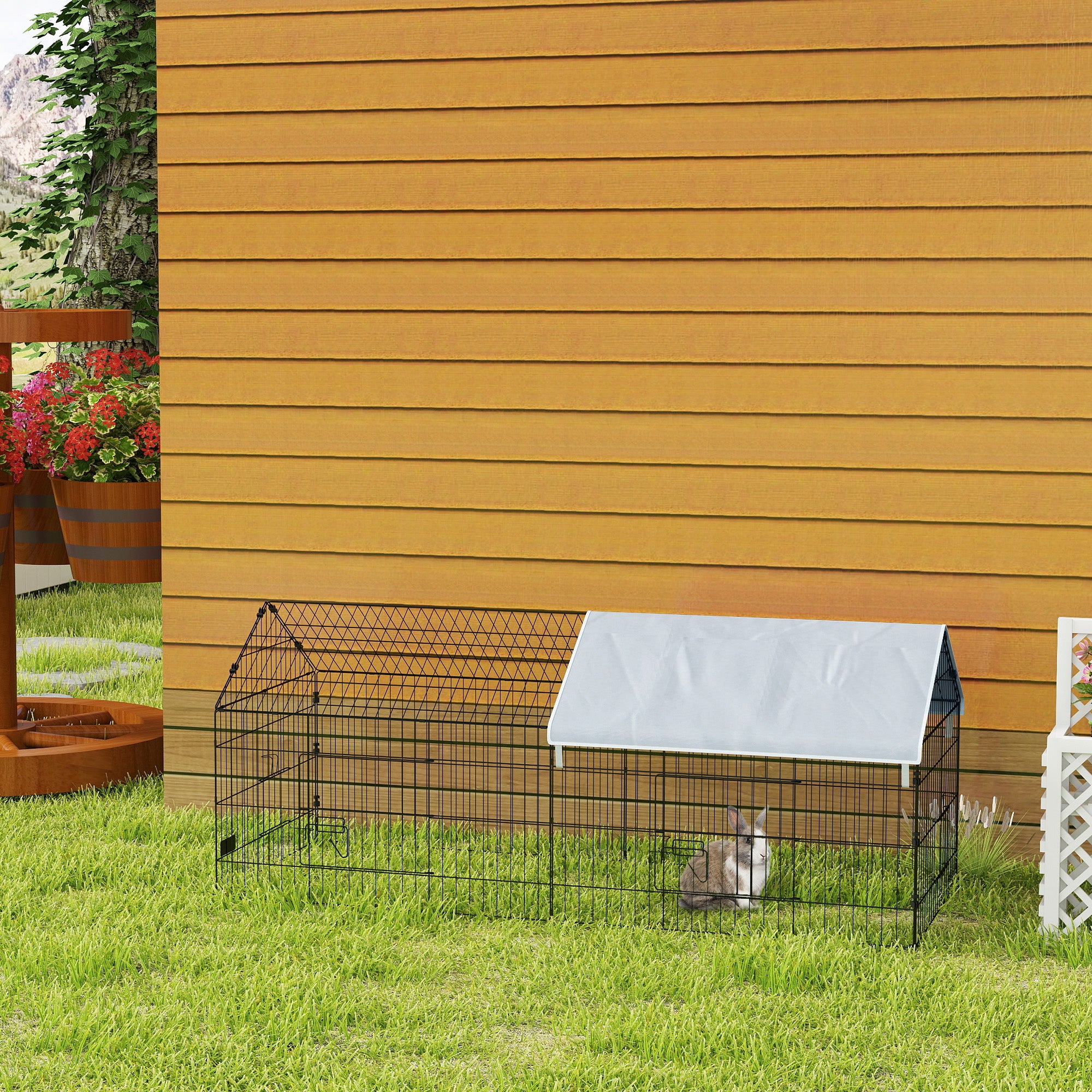 73" Small Animal Cage with Shade Roof - Silver Steel Pet Run-Small Animals-DECOROLALA